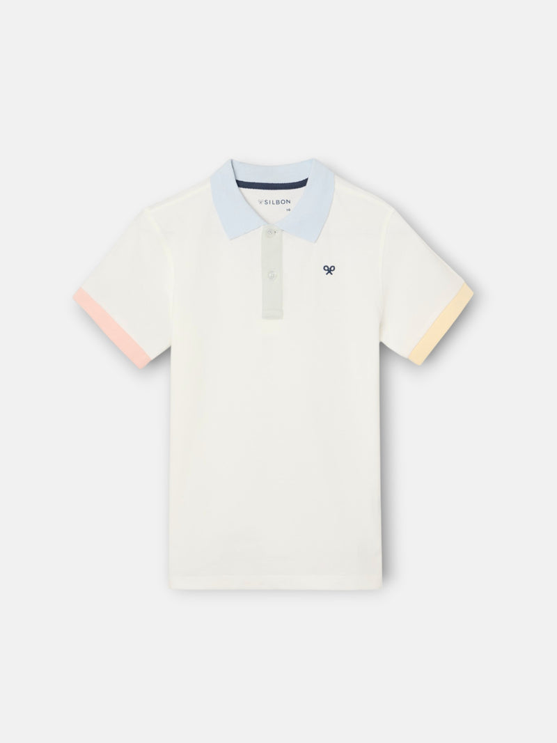 Polo criança com debrum multicolor branco