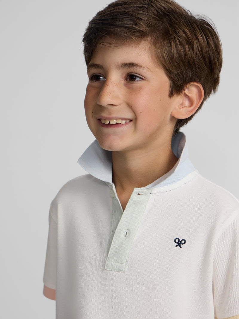Polo criança com debrum multicolor branco