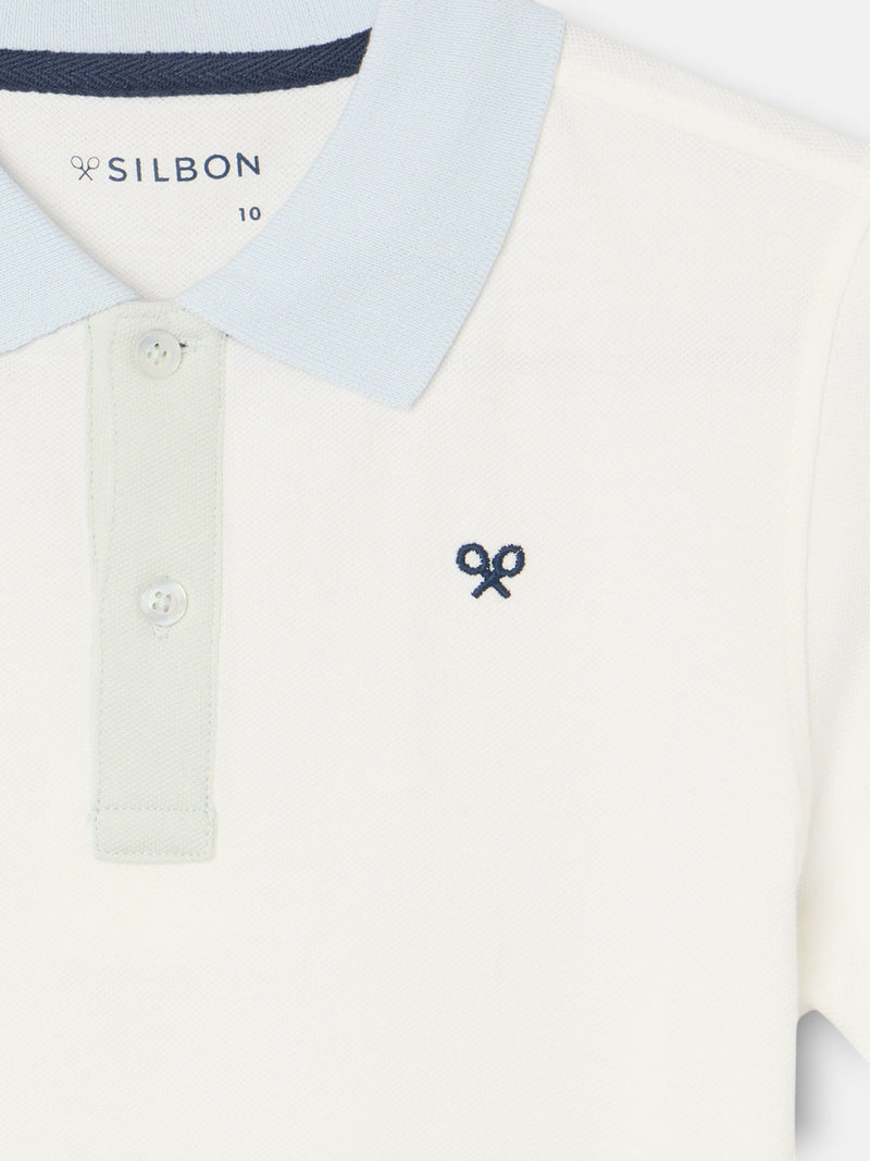 Polo criança com debrum multicolor branco