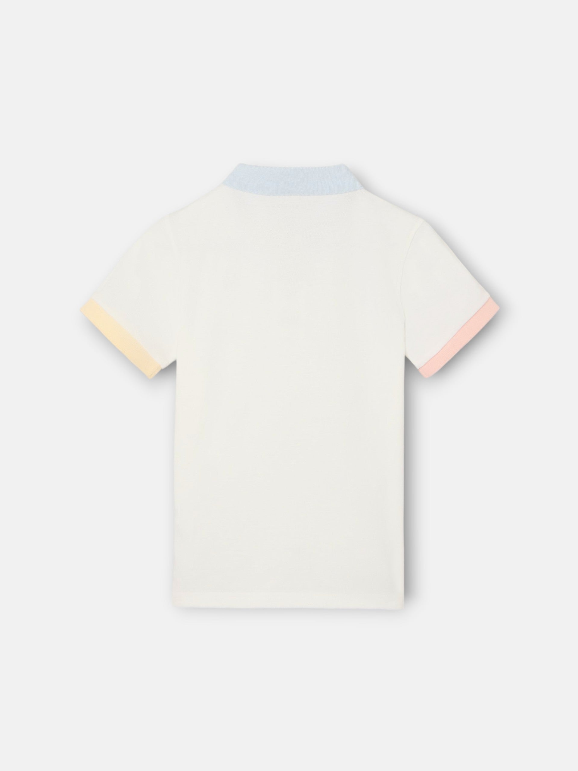 Kids' polo with multicolor trim in white