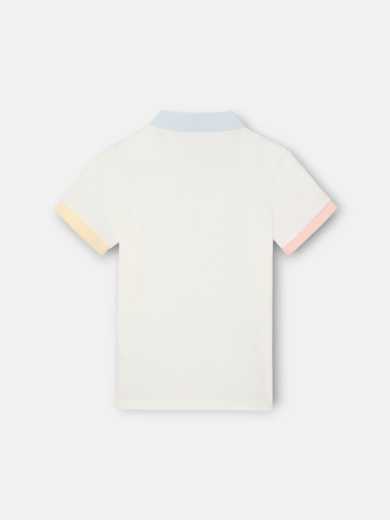 Polo criança com debrum multicolor branco