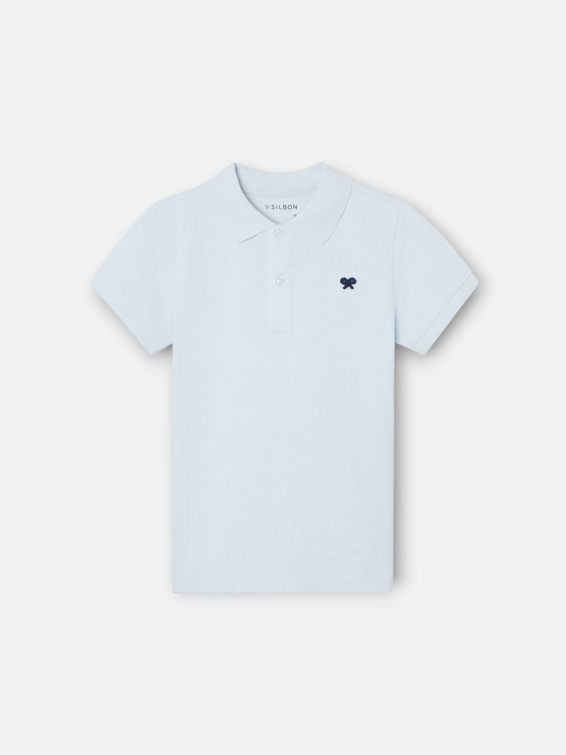 Polo criança liso com logótipo em felpo azul claro