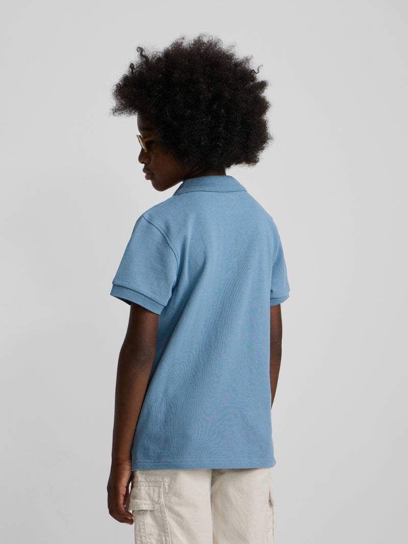 Polo criança liso com logótipo em felpo azul médio