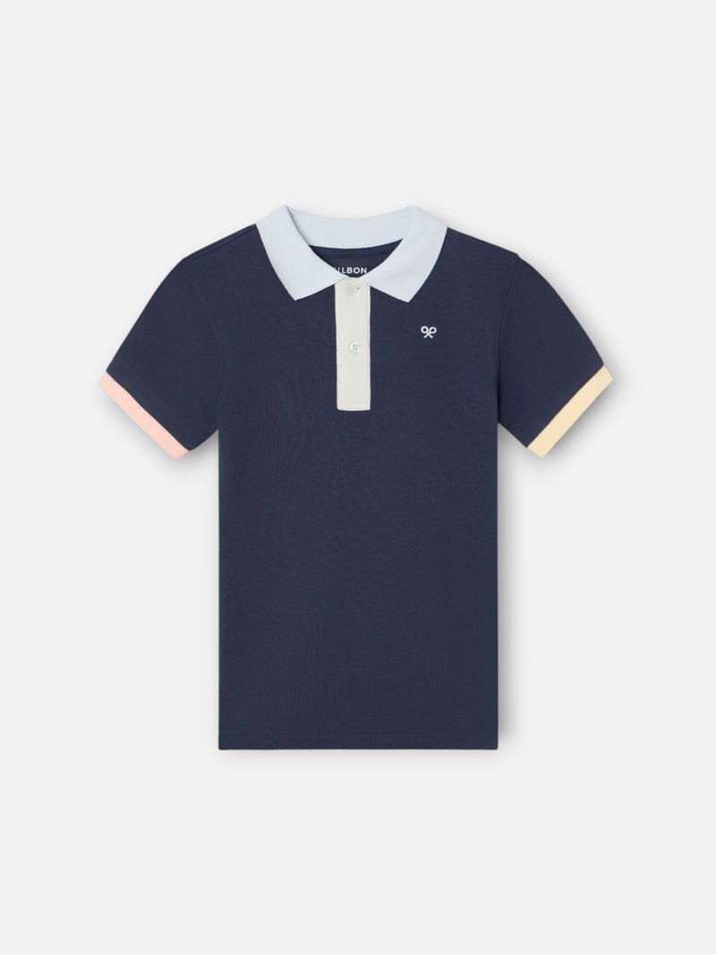 Polo criança com debrum multicolor azul-marinho
