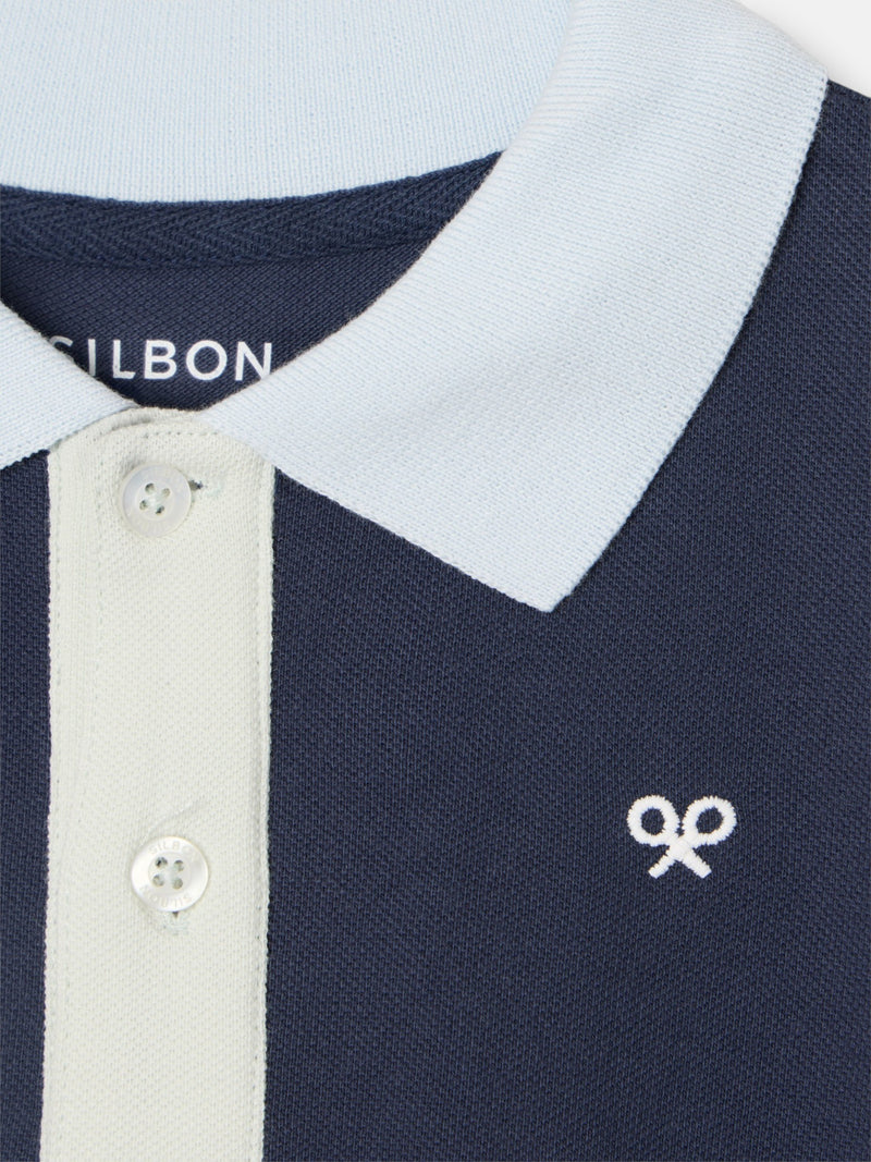 Polo criança com debrum multicolor azul-marinho