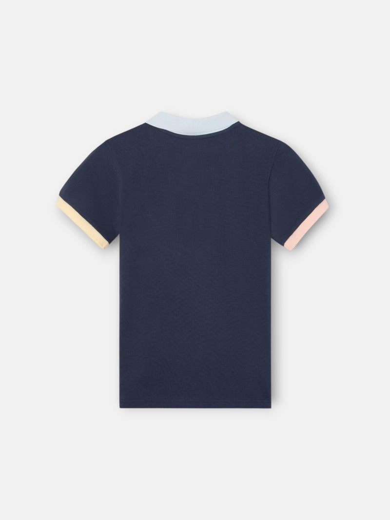 Polo criança com debrum multicolor azul-marinho