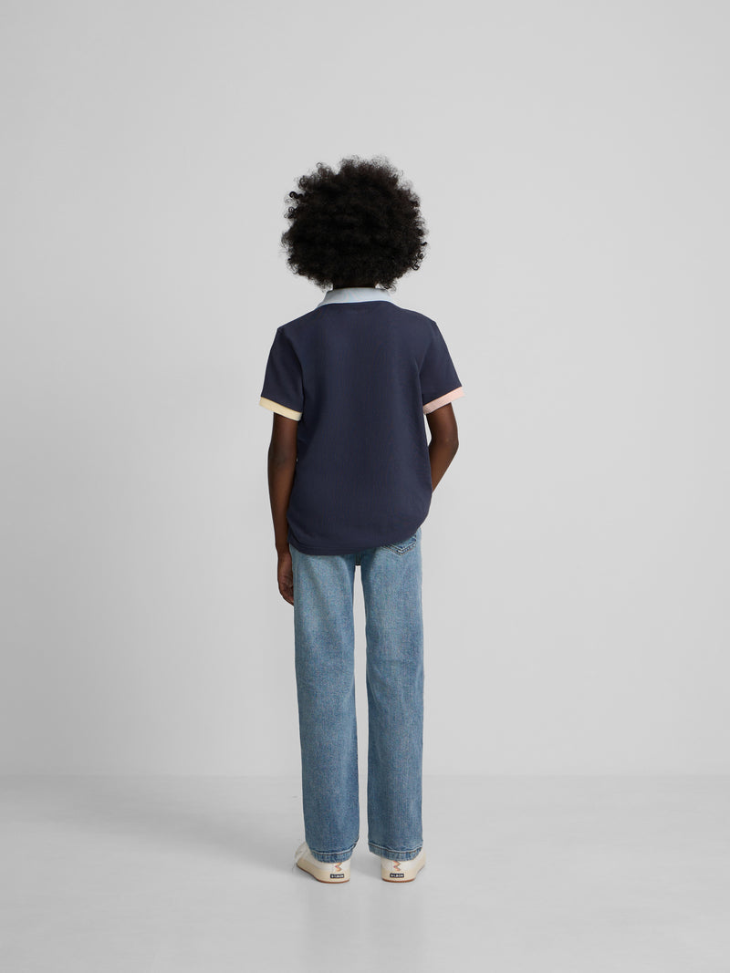 Polo criança com debrum multicolor azul-marinho