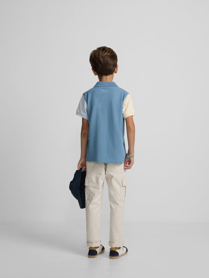 Polo infantil tricolor azul
