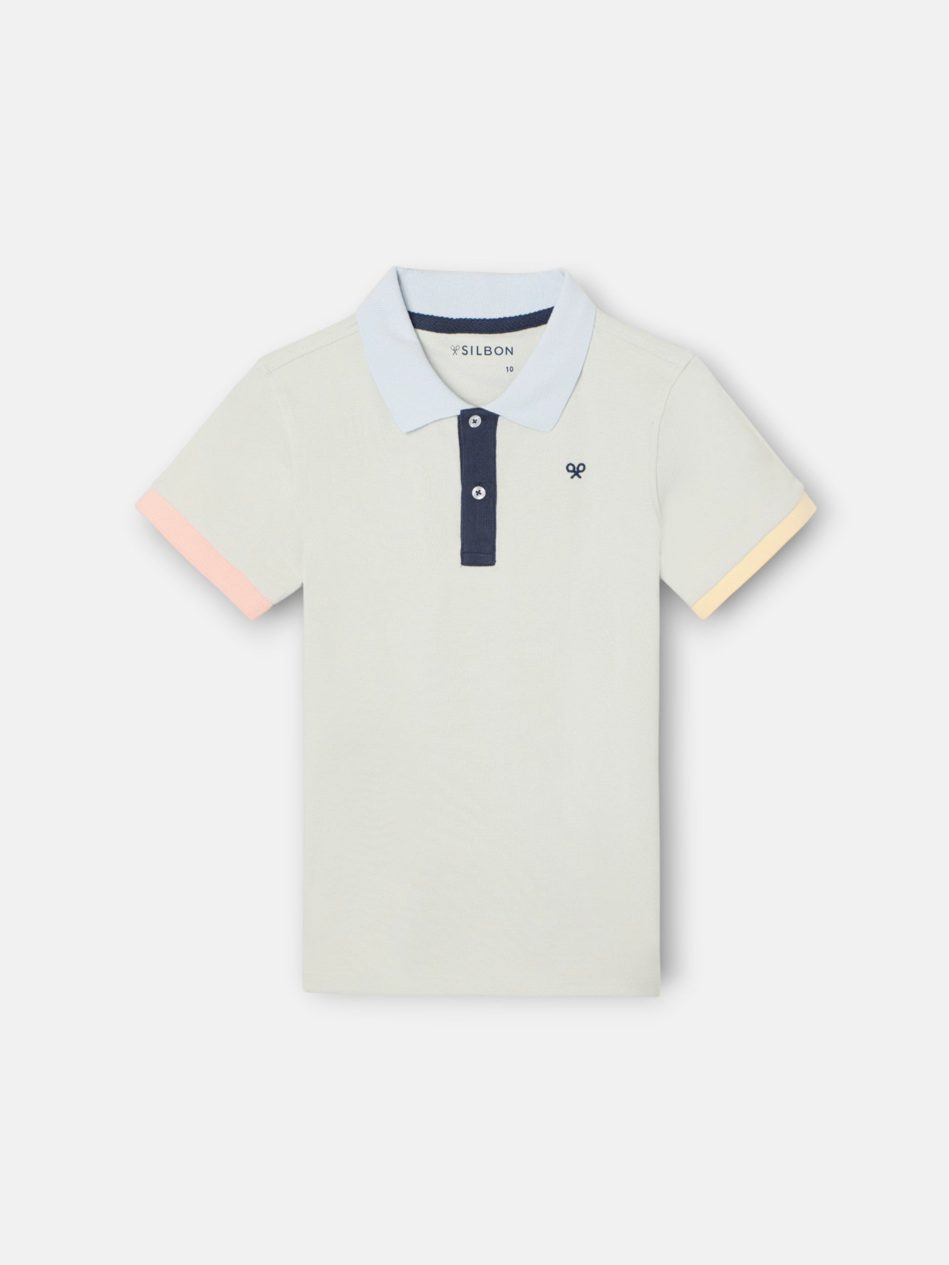 Light green kids' polo with multicolor trim