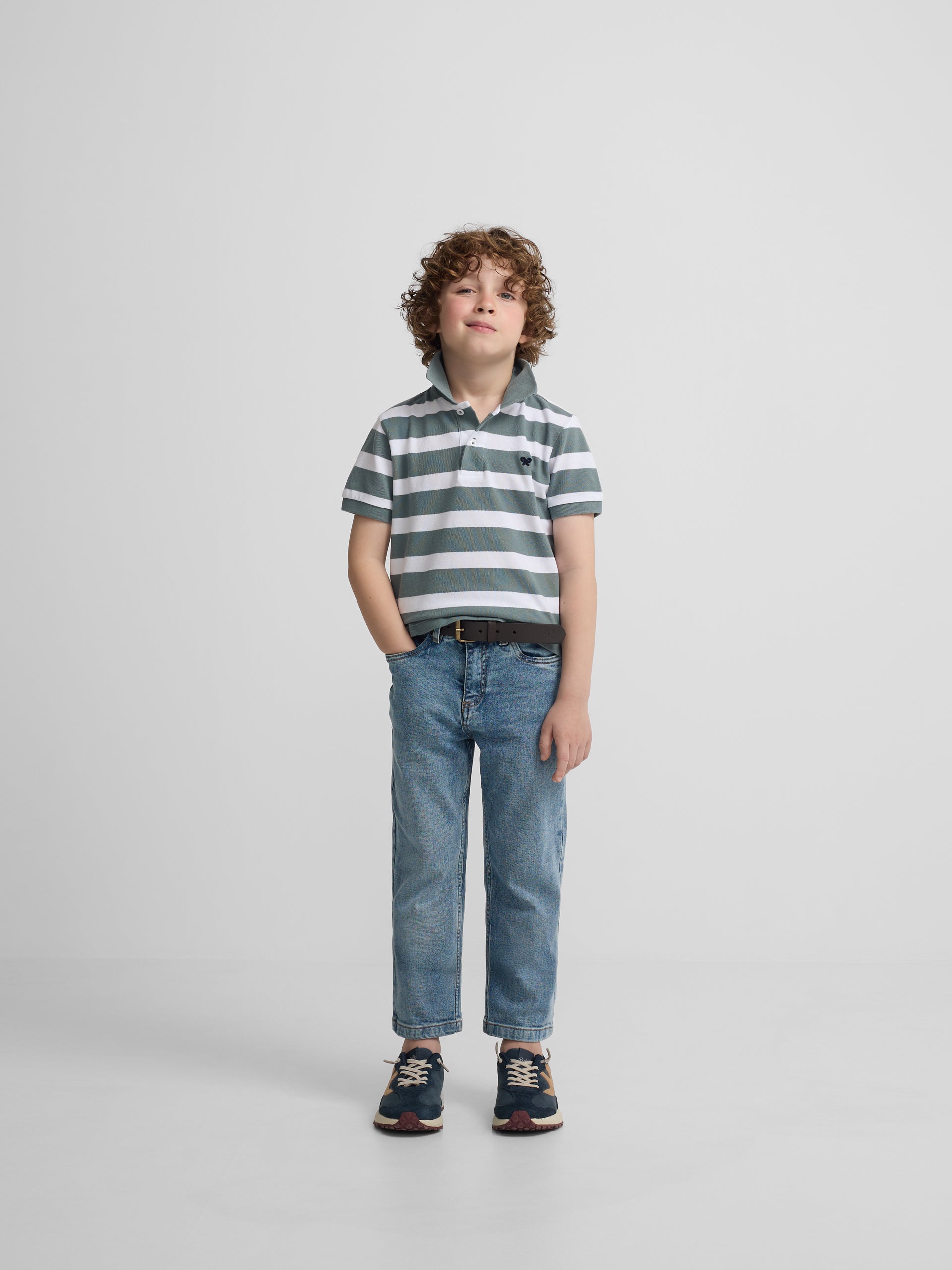 Polo enfant rayé blanc vert