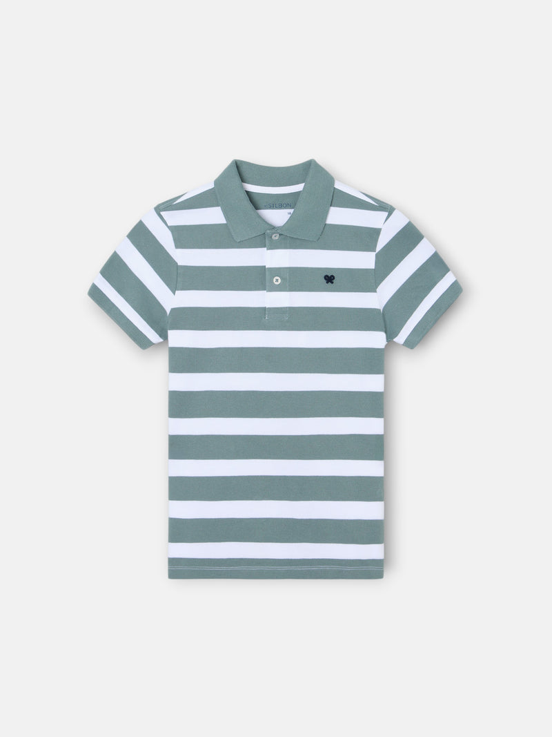 Polo criança riscas branco verde