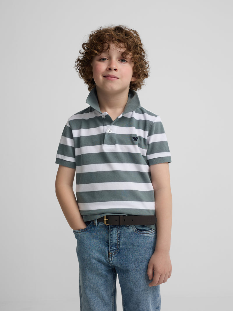 Polo criança riscas branco verde