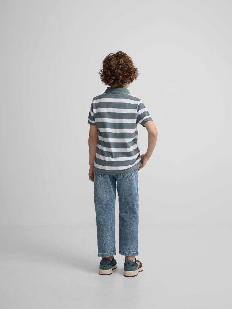 Polo criança riscas branco verde
