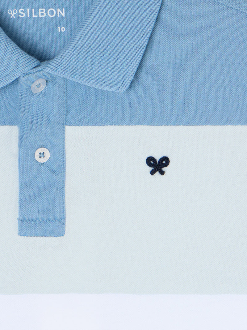 Polo enfant à larges rayures multicolores bleu
