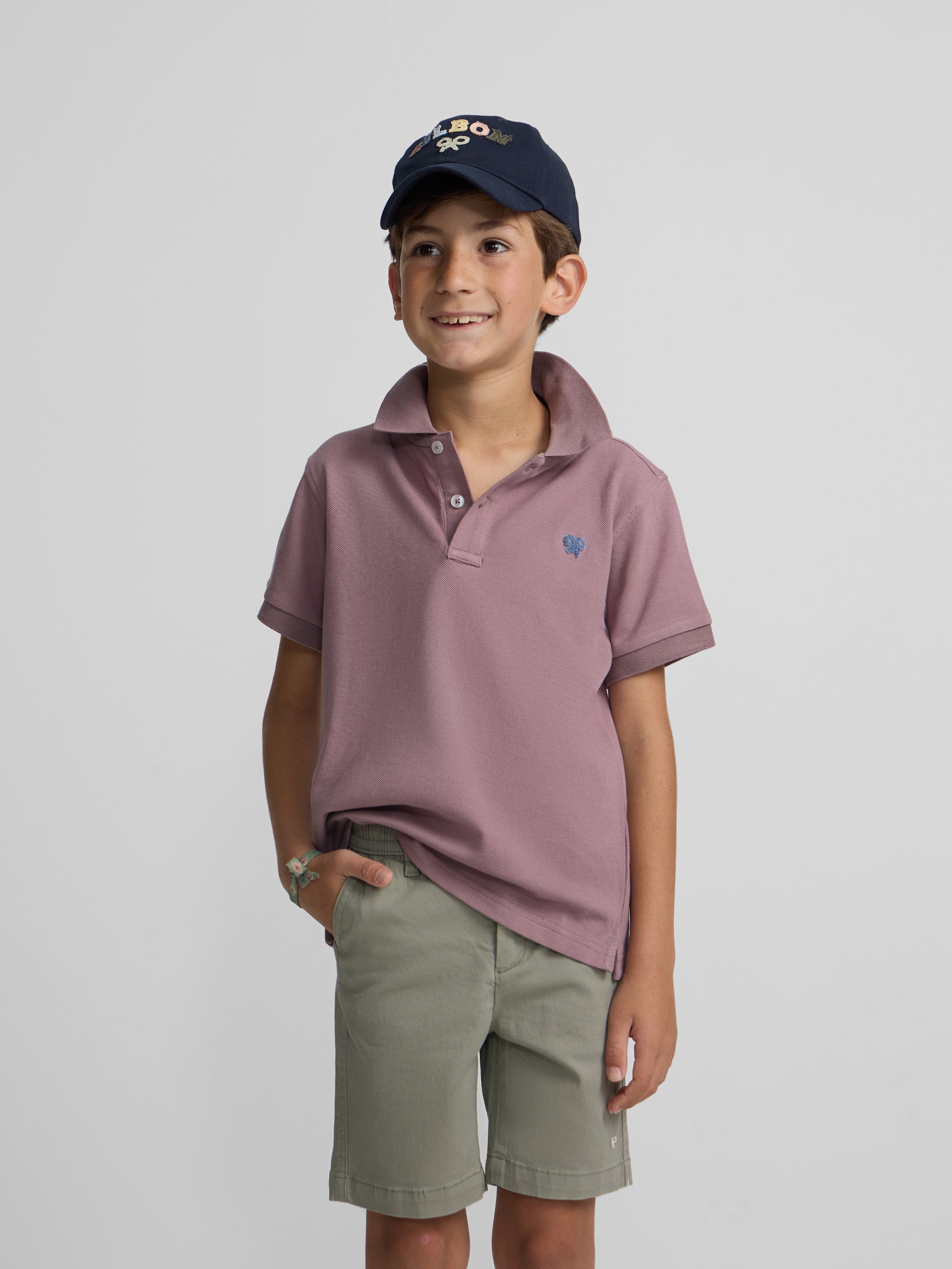 Kids plain polo with terry logo in burgundy