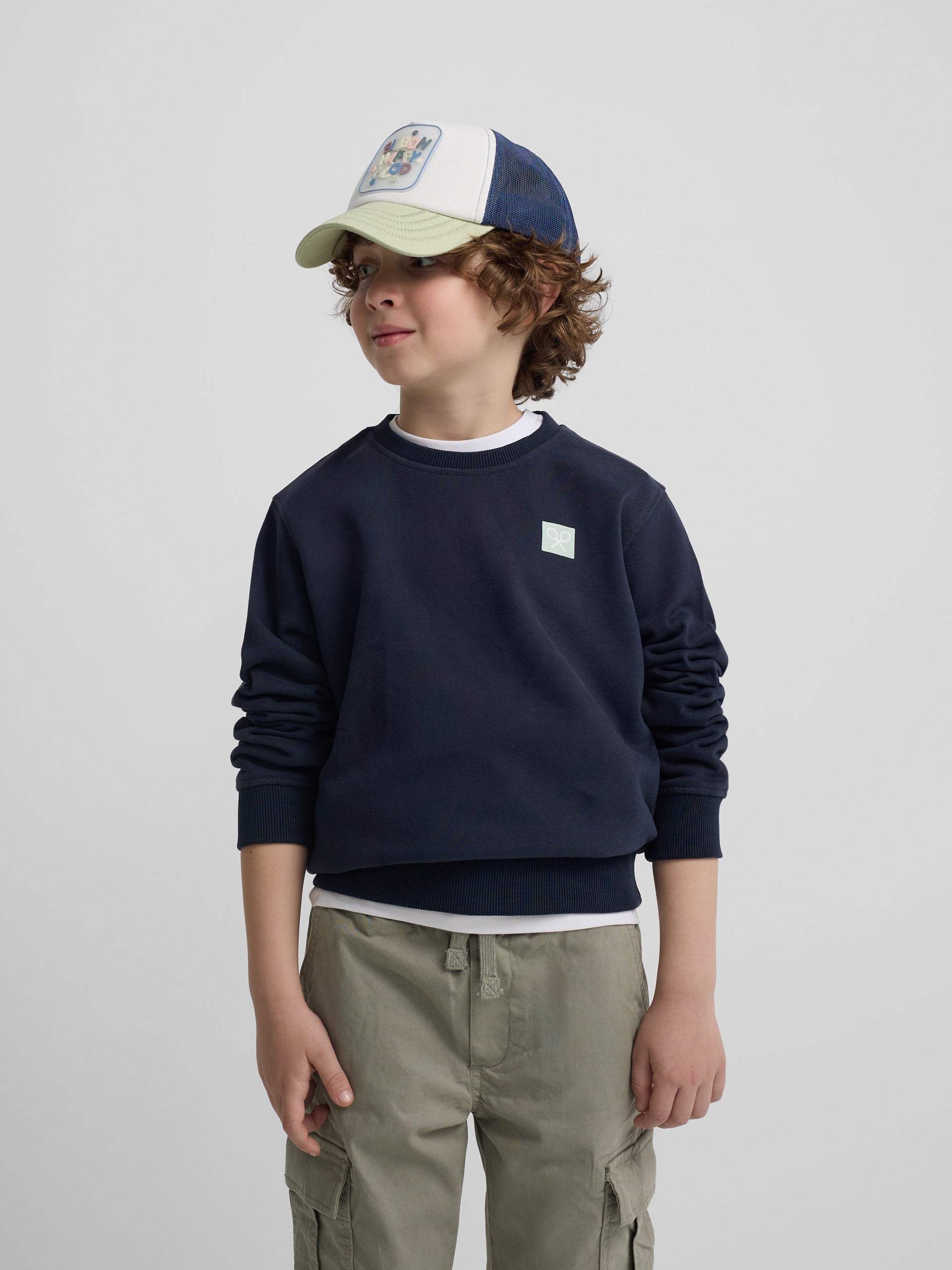 Sweat-shirt bleu marine pour enfants, motif sable et surf