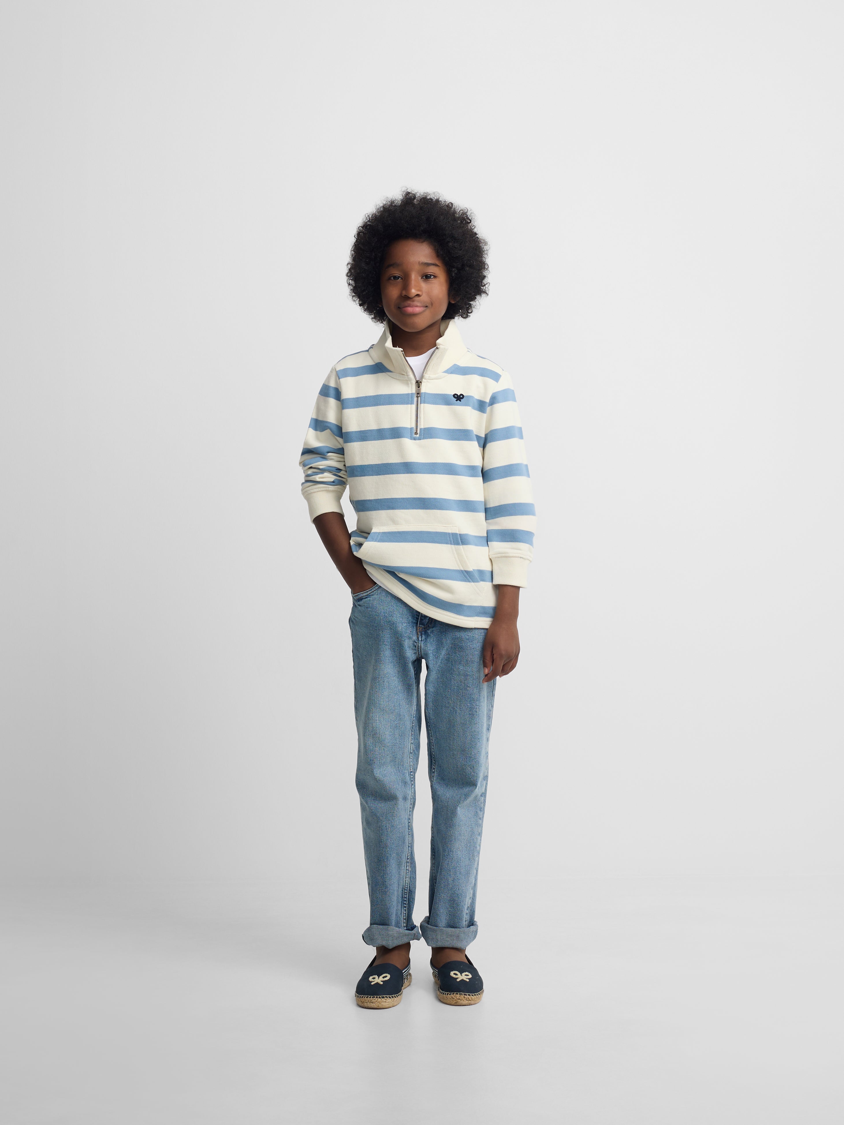 Sweat-shirt enfant demi-fermeture éclair rayé bleu