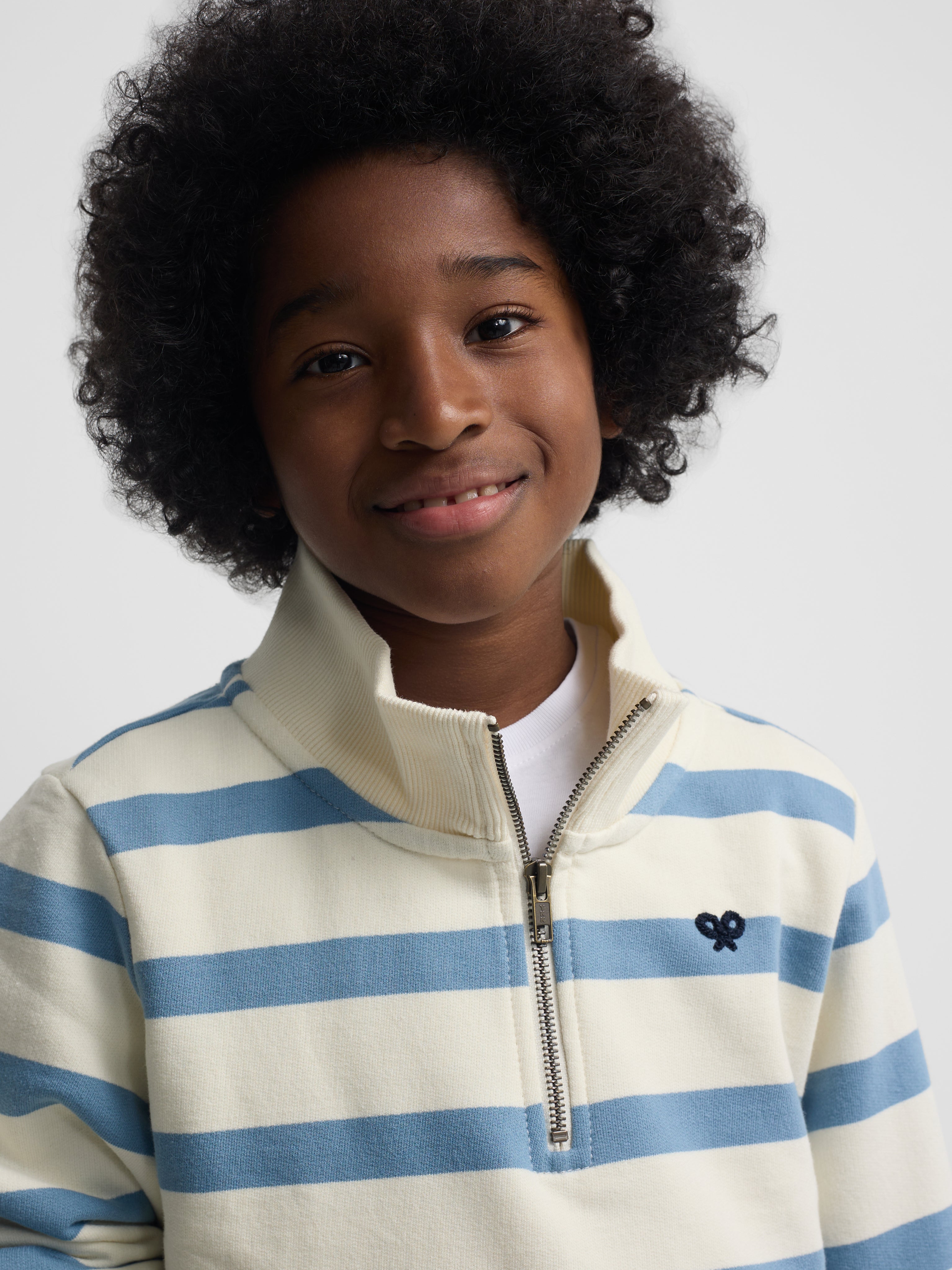 Sweat-shirt enfant demi-fermeture éclair rayé bleu