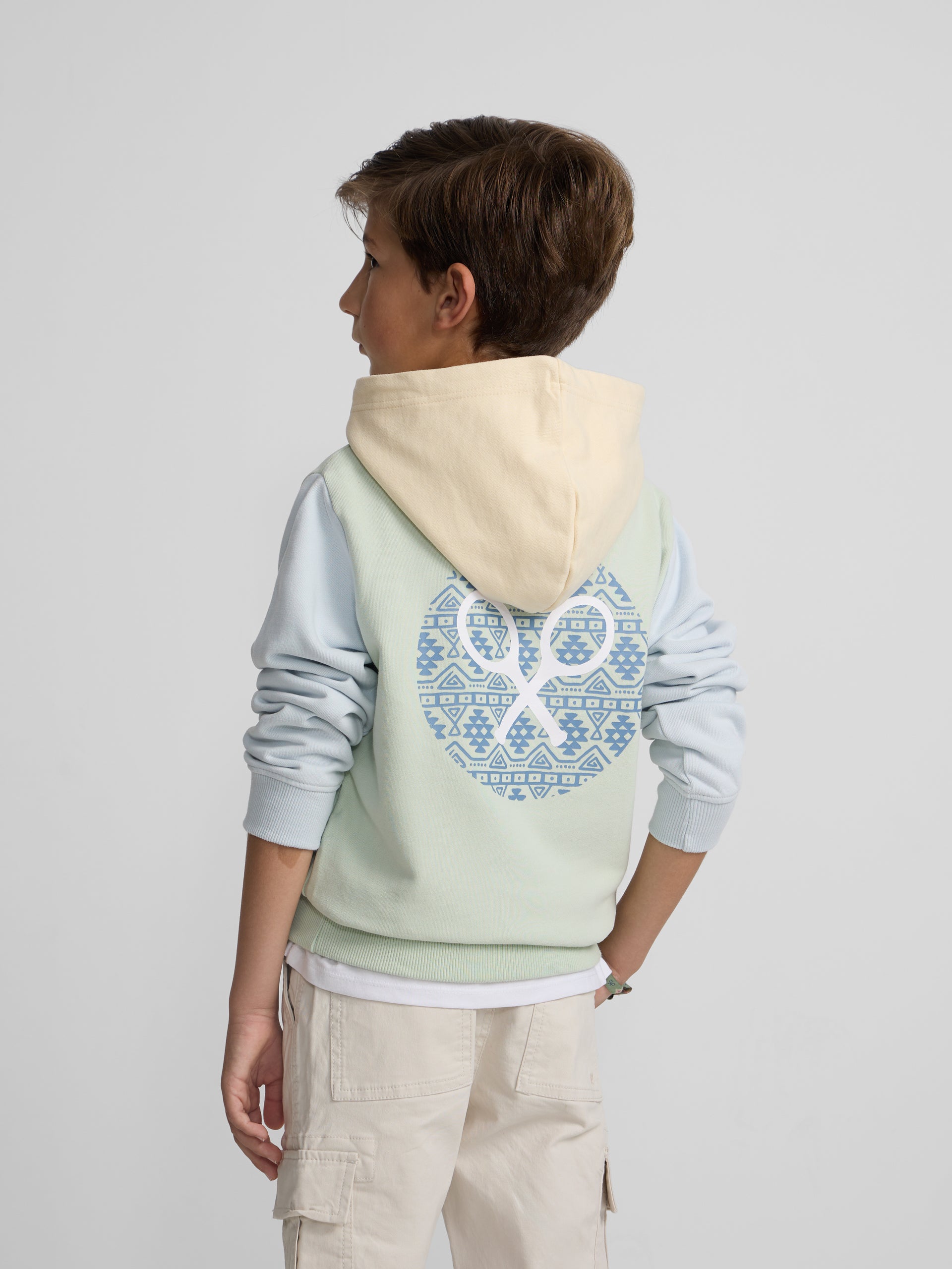 Sweat à capuche enfant raquette ethnique verte