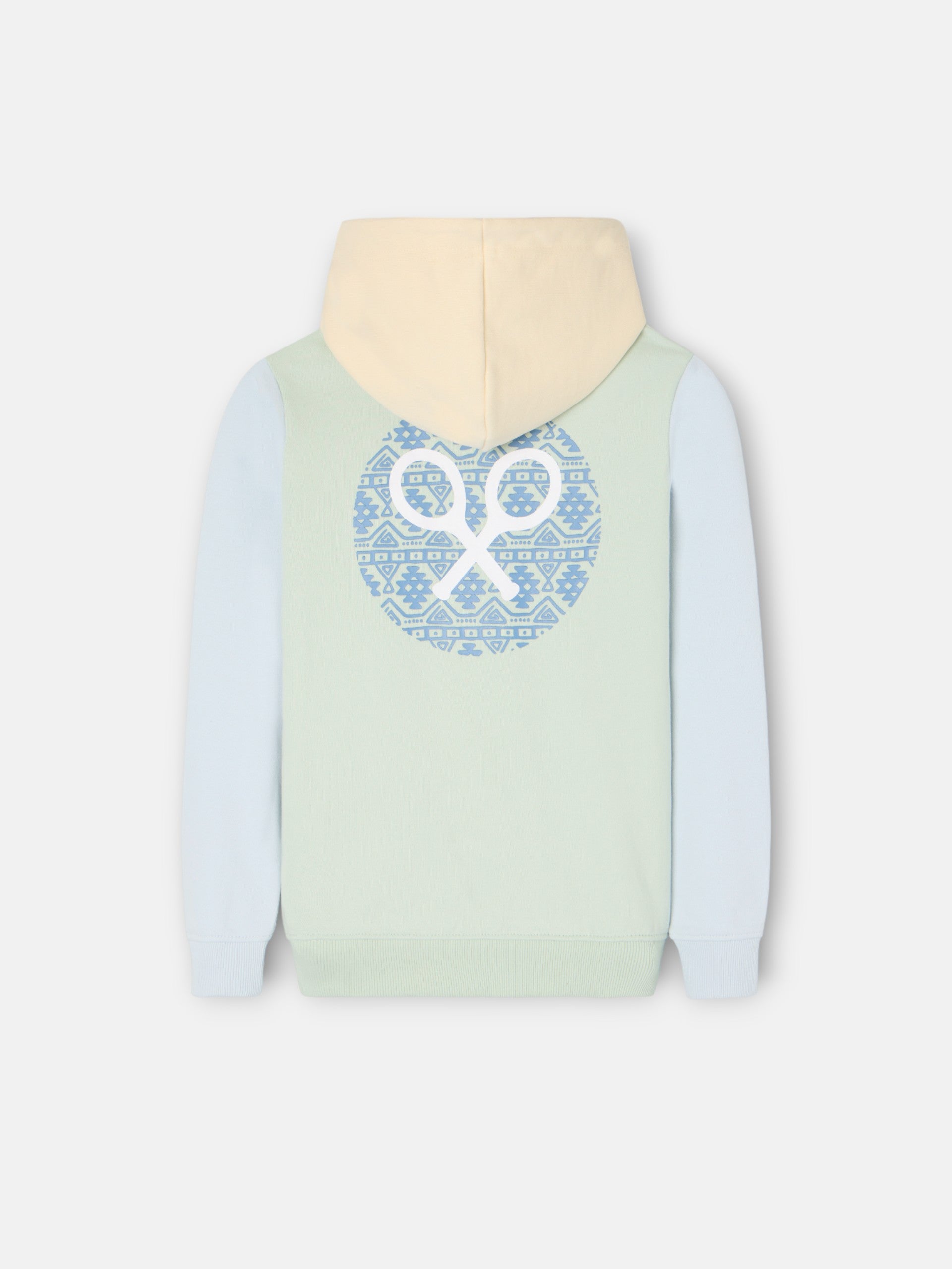 Kids' hooded sweatshirt with ethnic green racket design