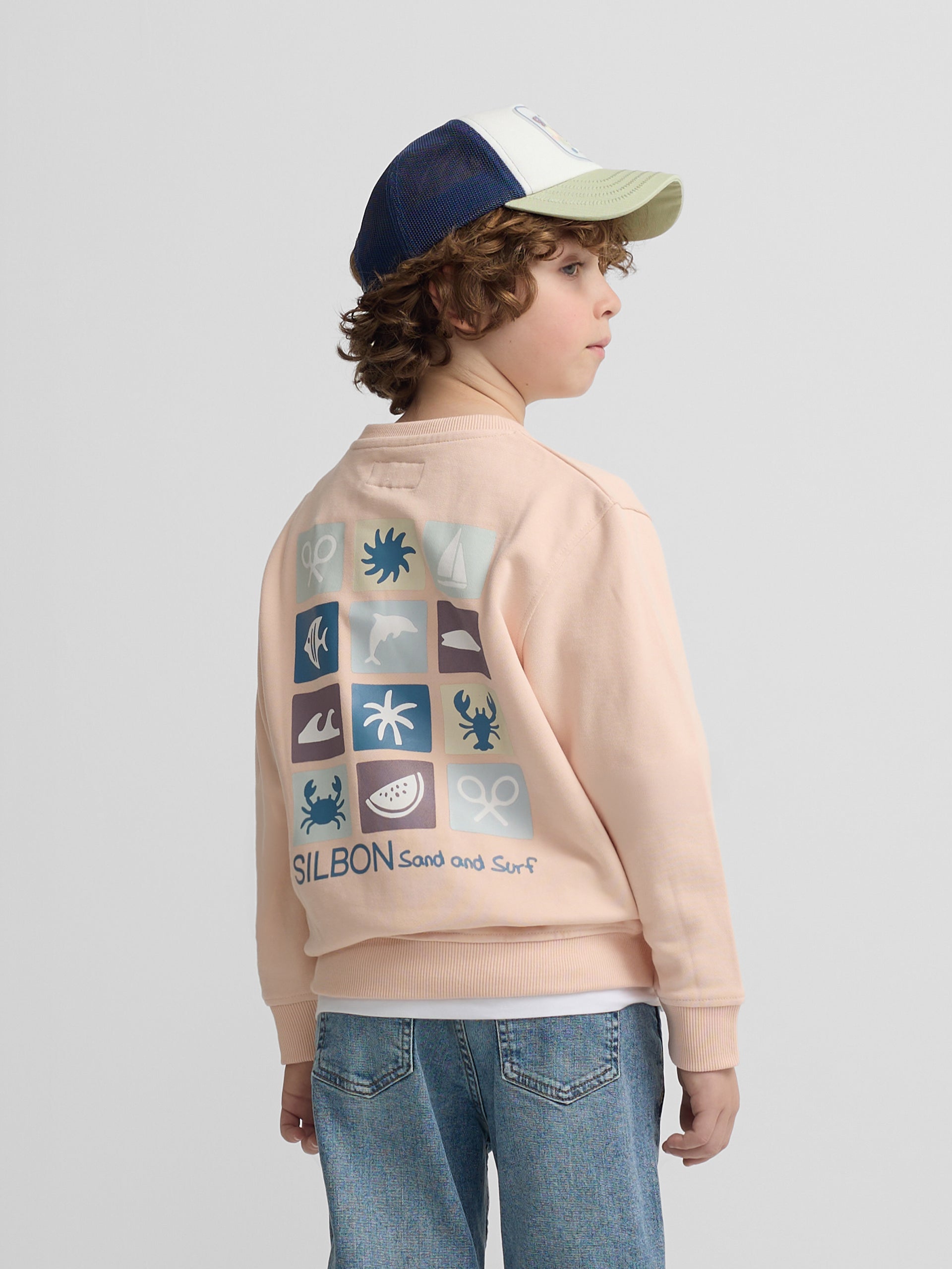 Sweat-shirt enfant sable et surf corail