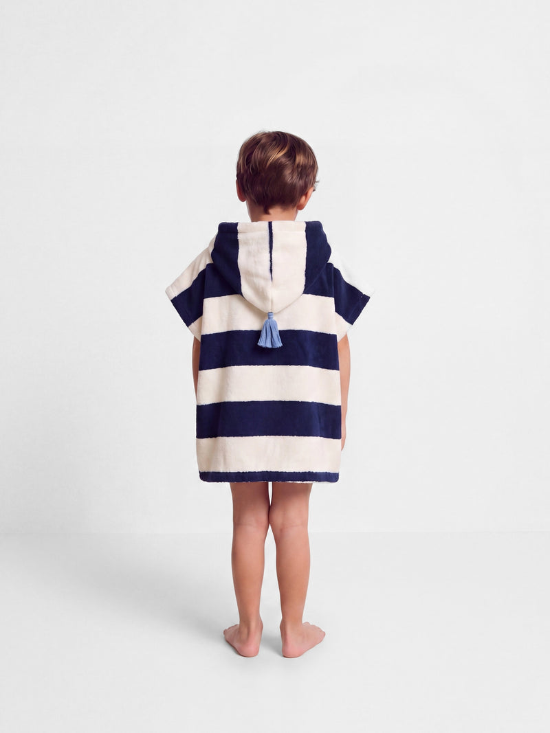 Poncho serviette enfant rayures horizontales marine