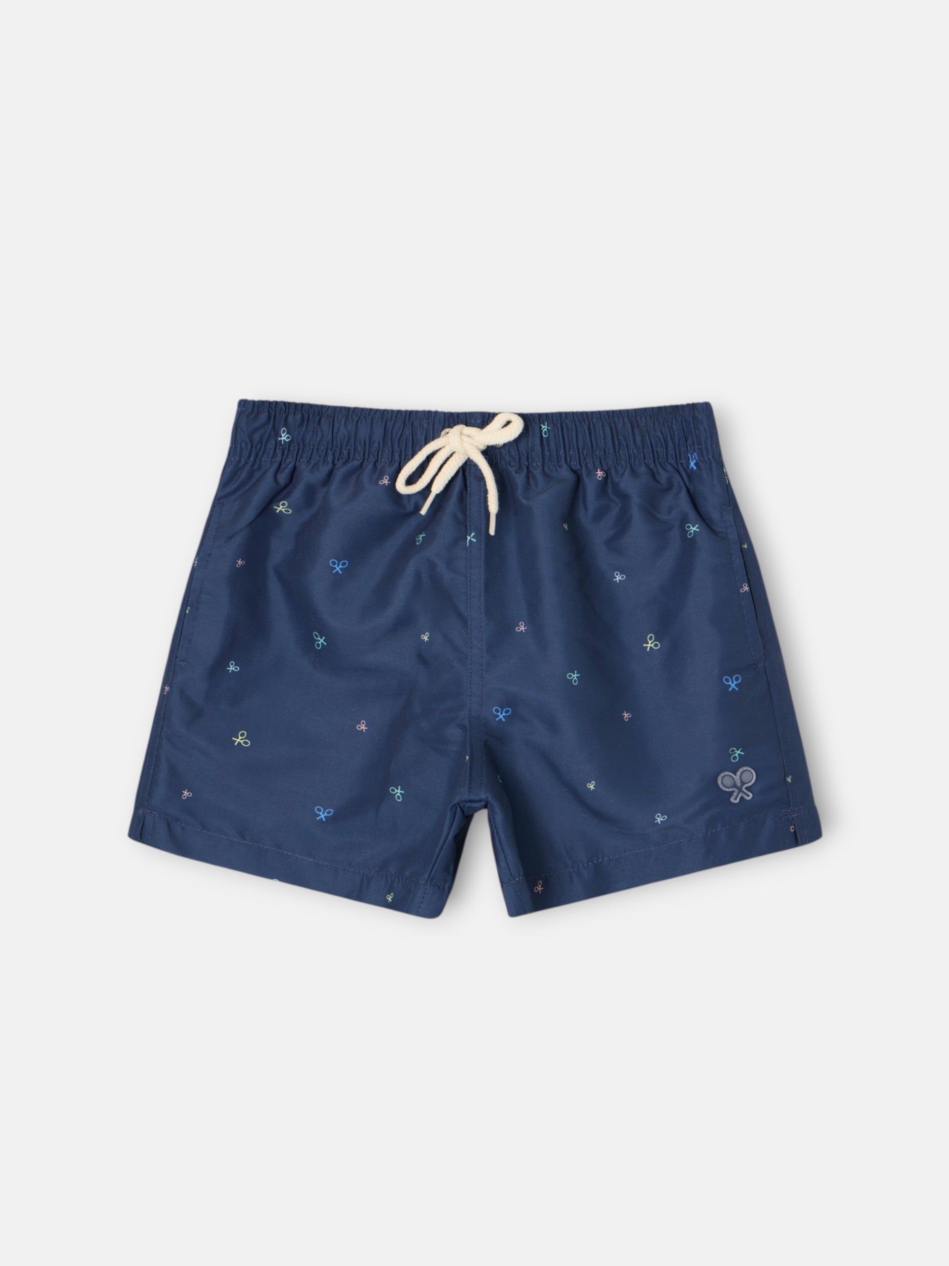 Kids swimsuit with multirackets in navy blue colors