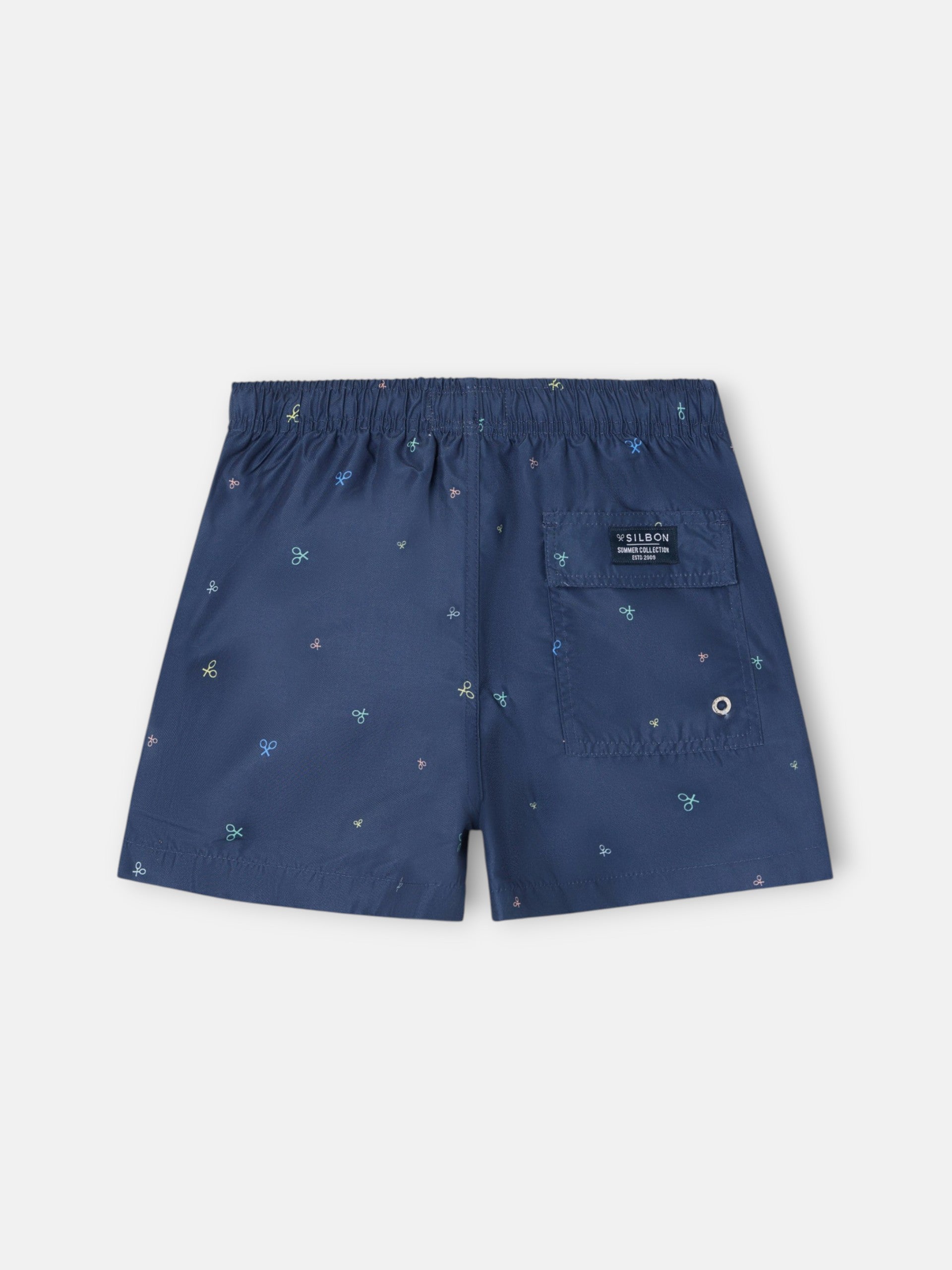Kids swimsuit with multirackets in navy blue colors
