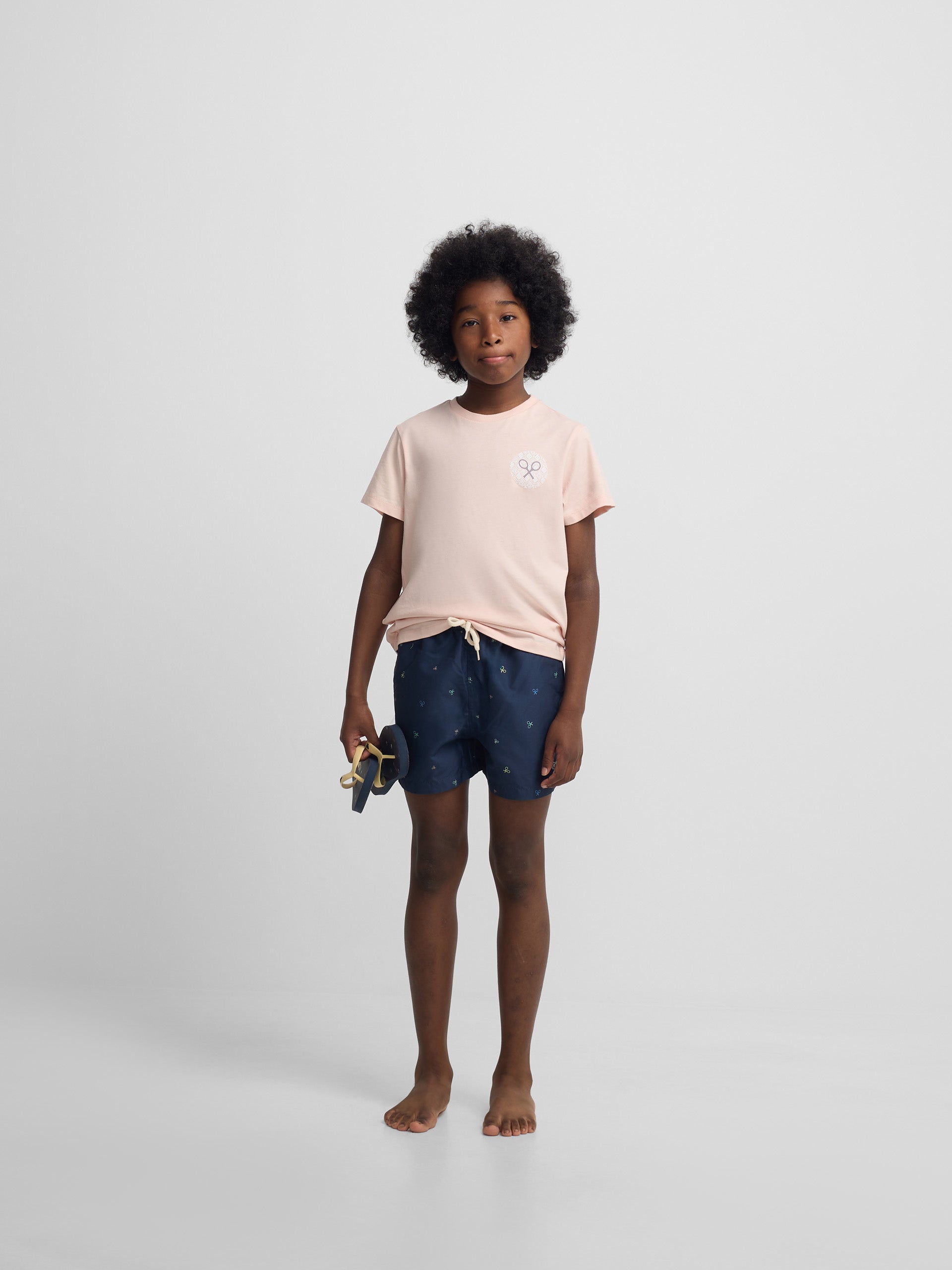 Kids swimsuit with multirackets in navy blue colors