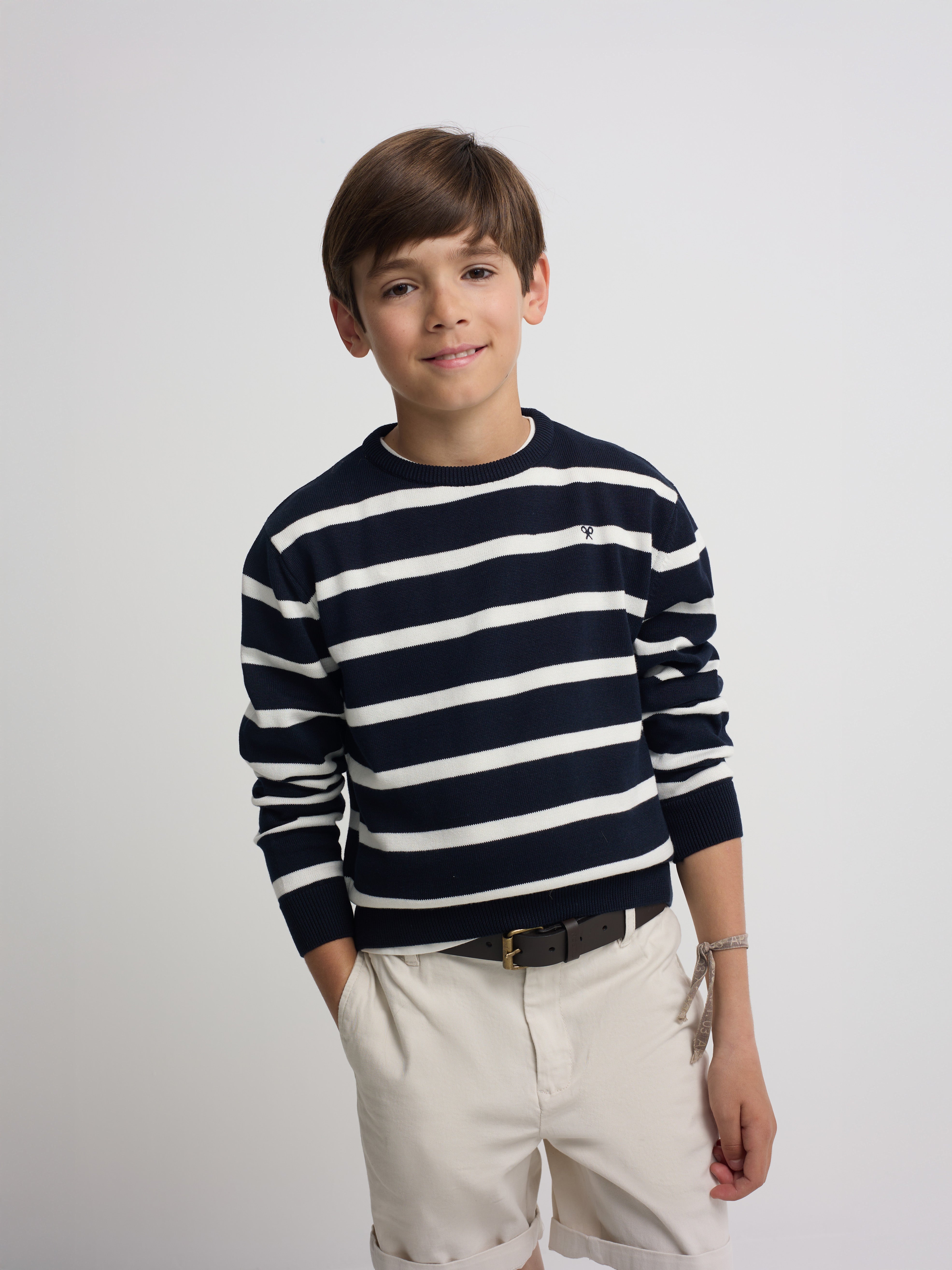 Maillot enfant à rayures bleu marine