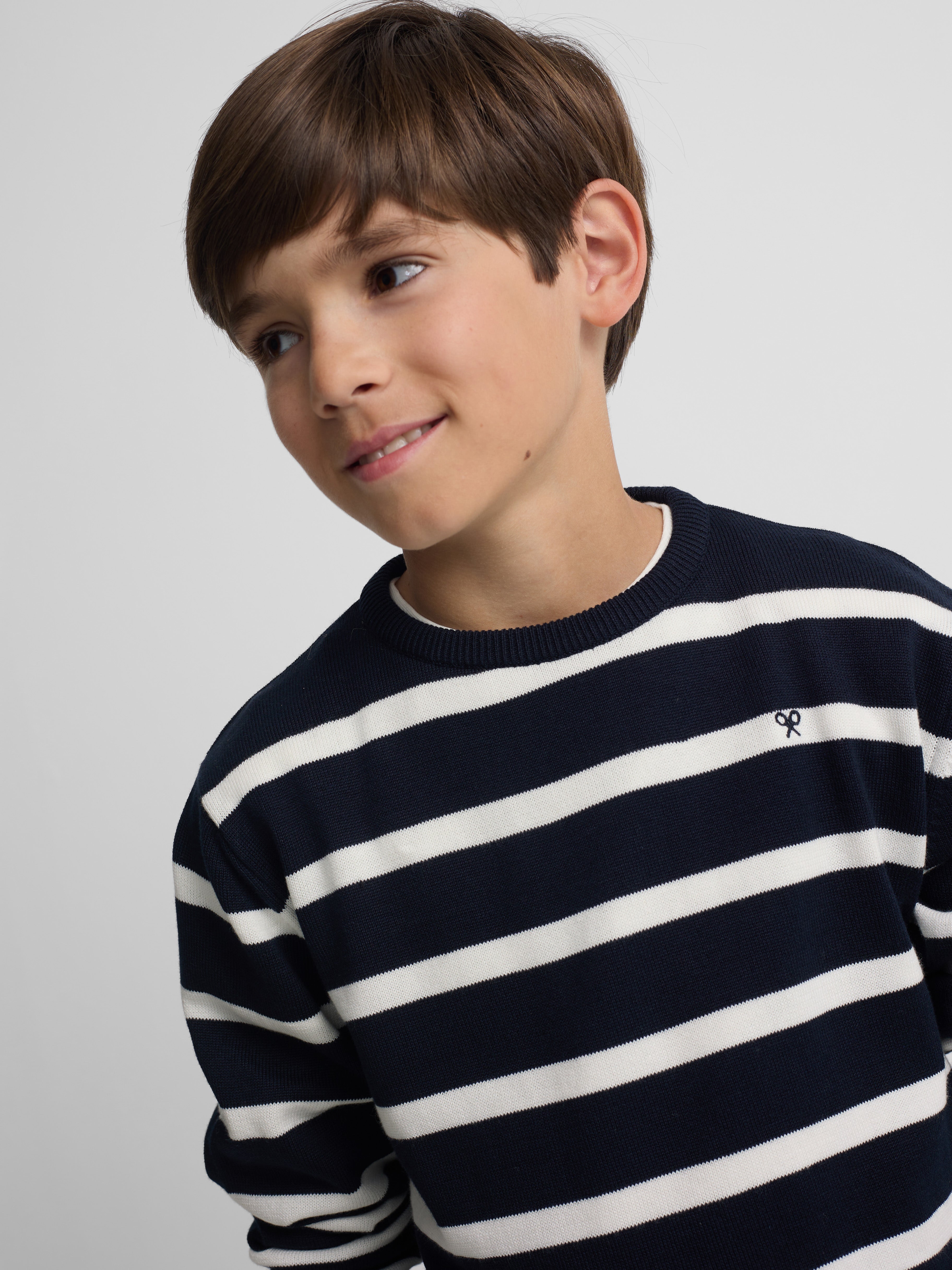 Maillot enfant à rayures bleu marine