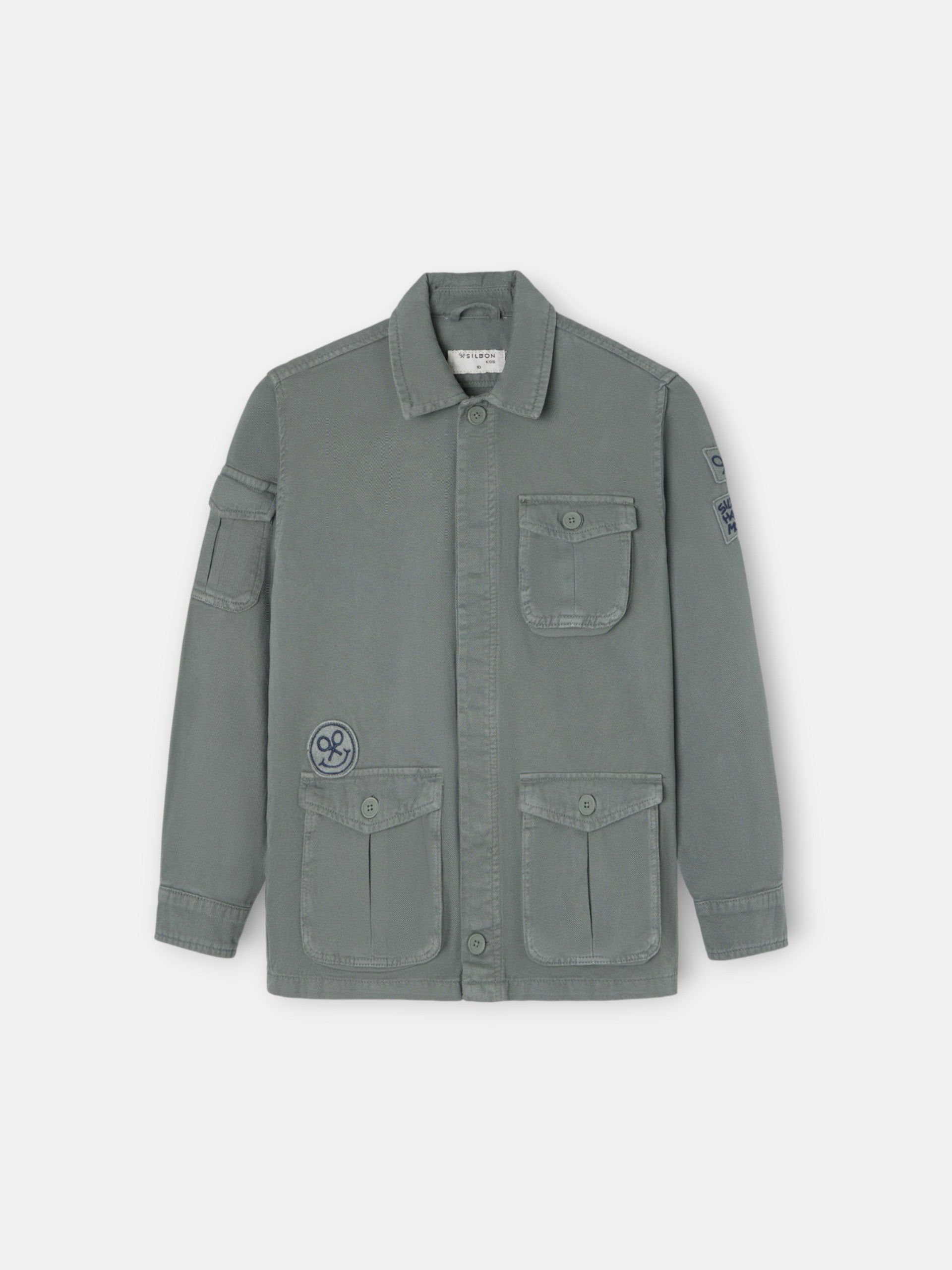 Casaco kids com bolsos e remendos verde