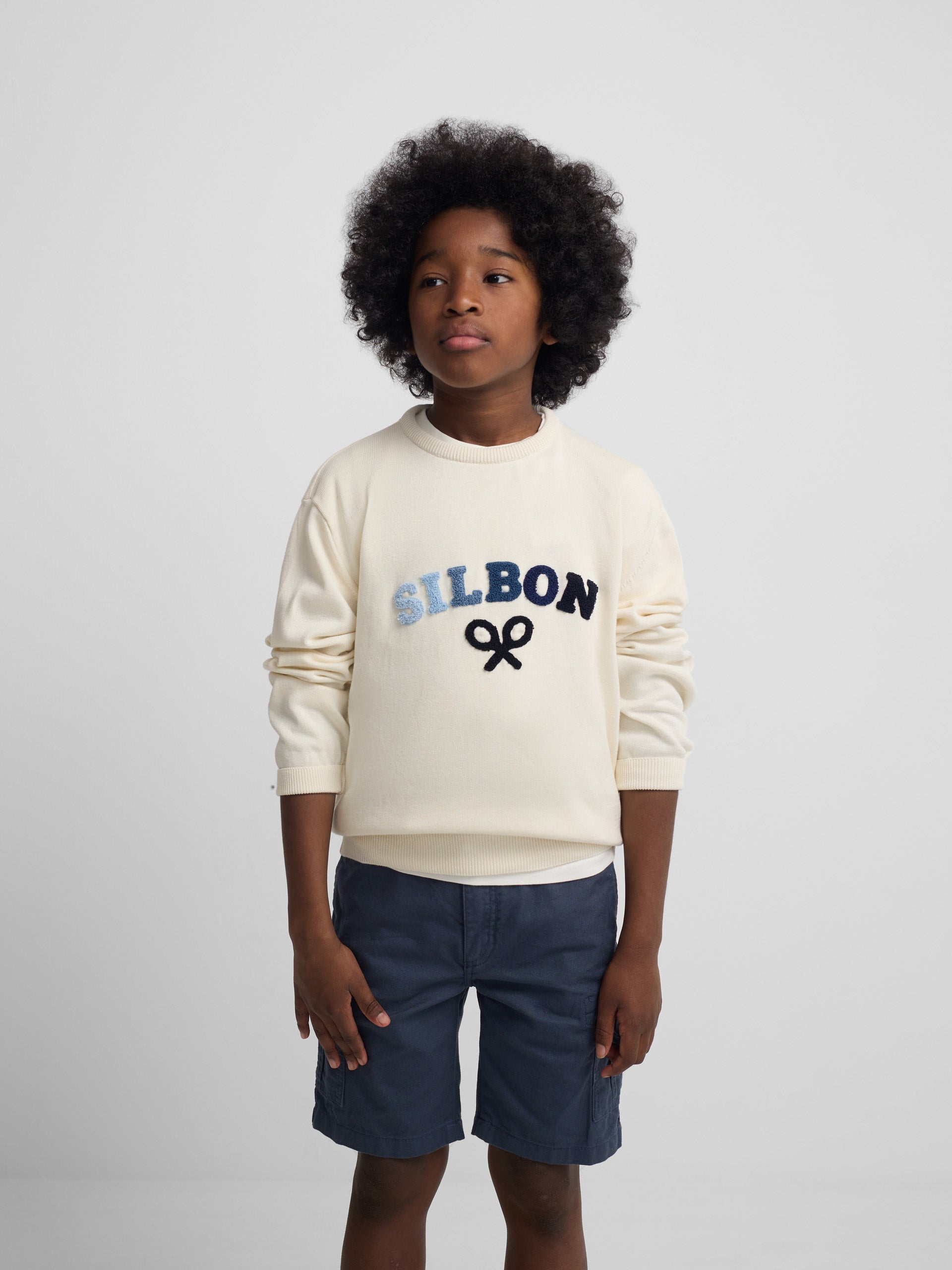 Pull enfant lettres couleurs crème