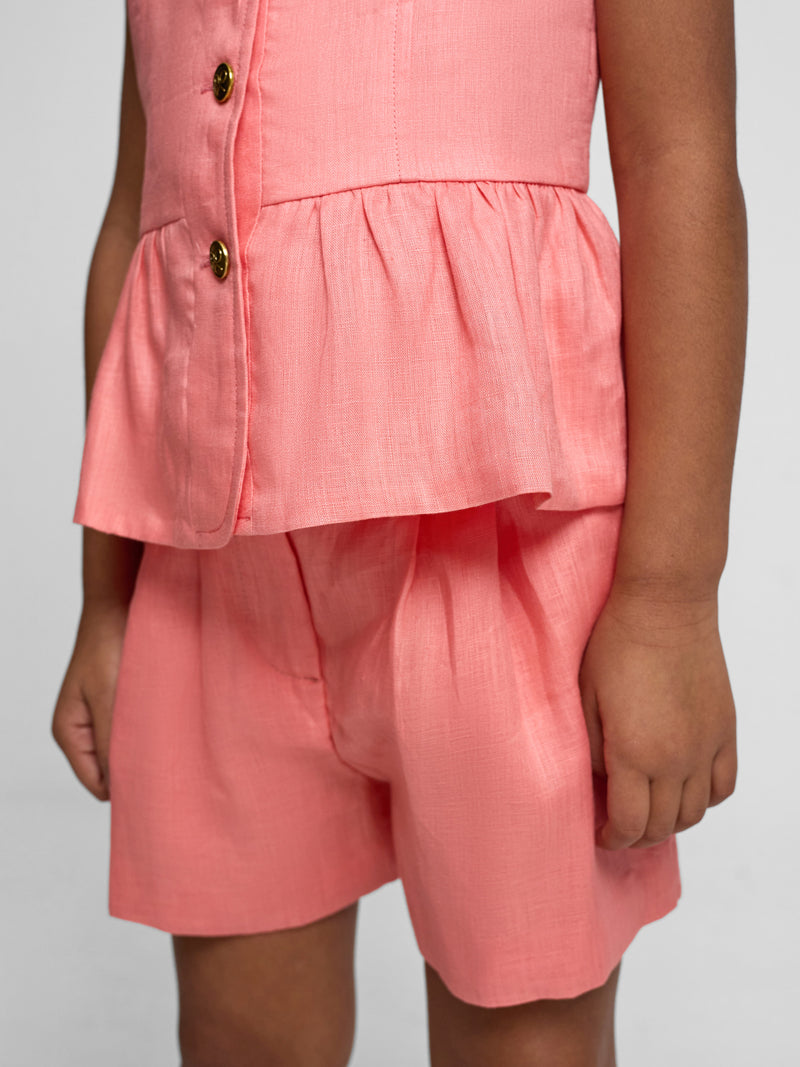 Coral linen Bermuda shorts for girls