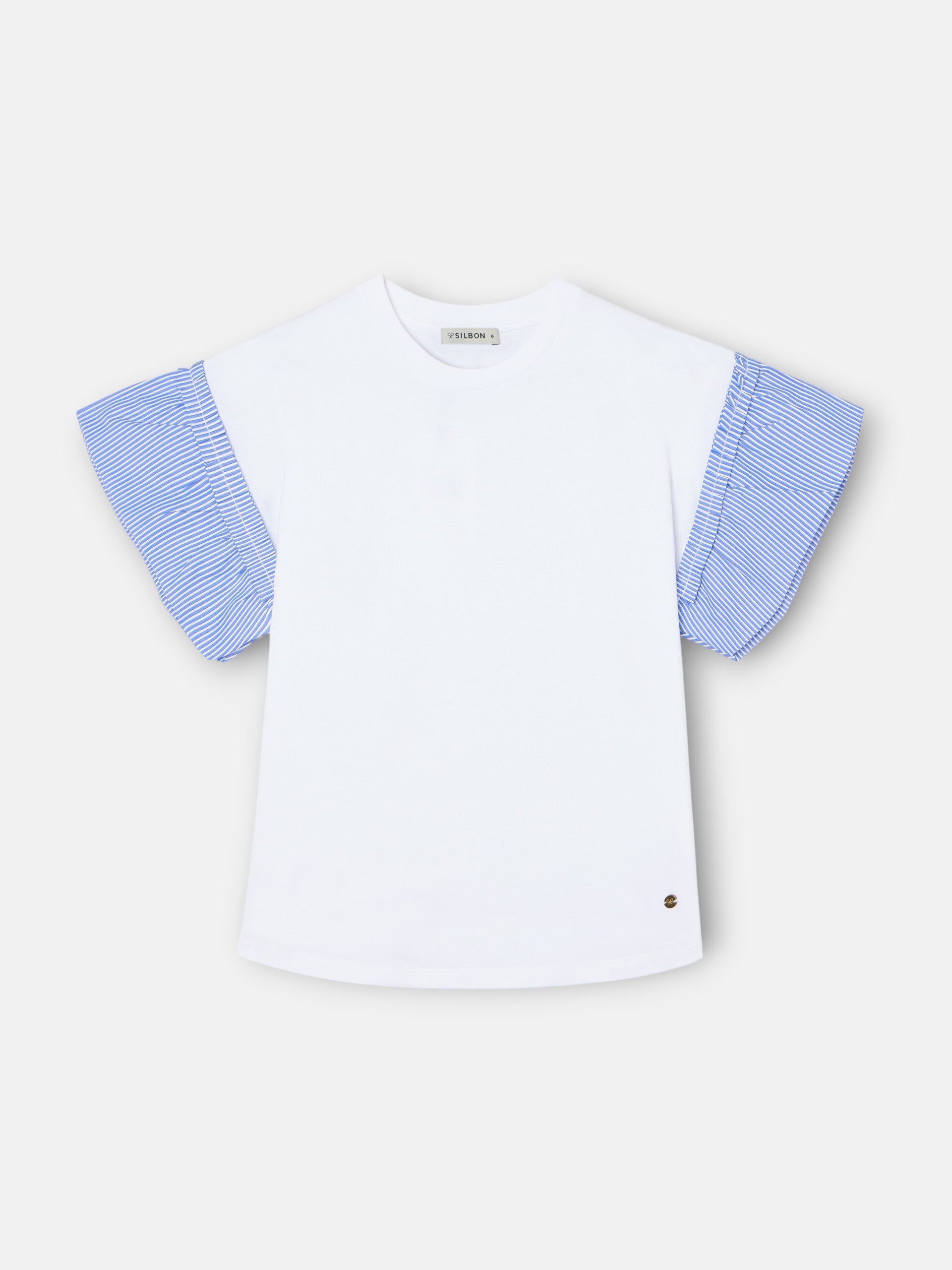 girl's t-shirt with ruffles poplin and stripes white