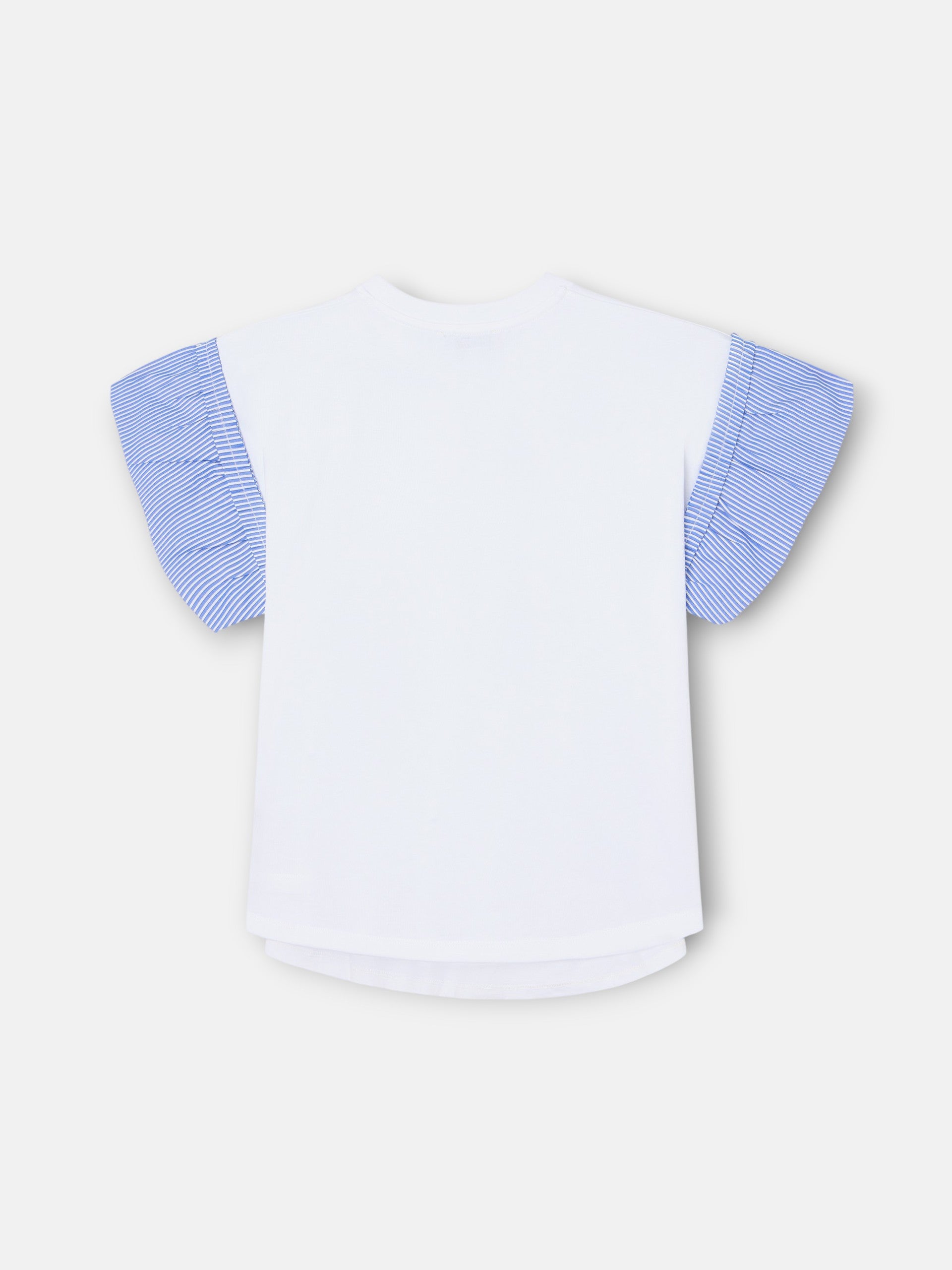 girl's t-shirt with ruffles poplin and stripes white