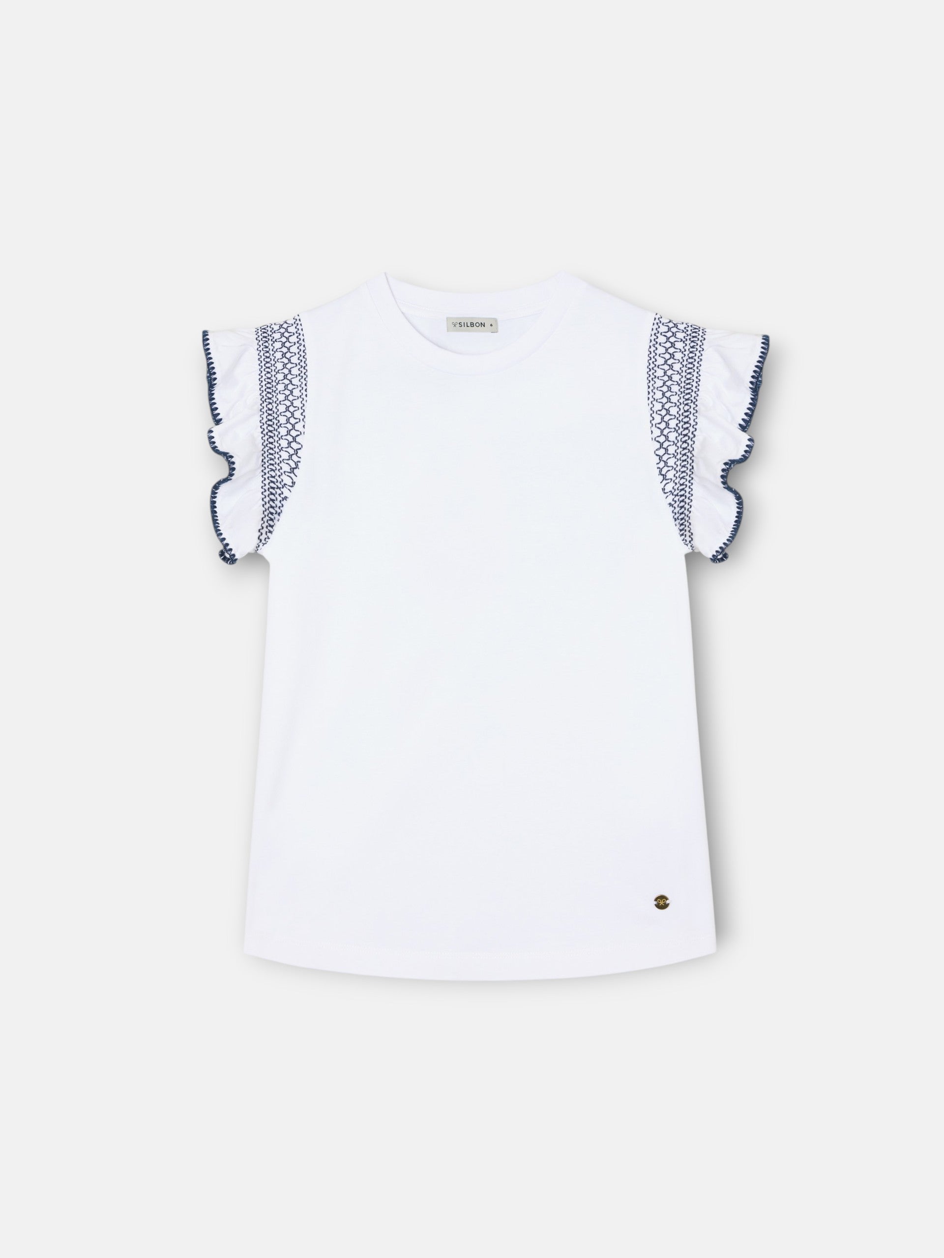 T-shirt menina bordado mangas branca