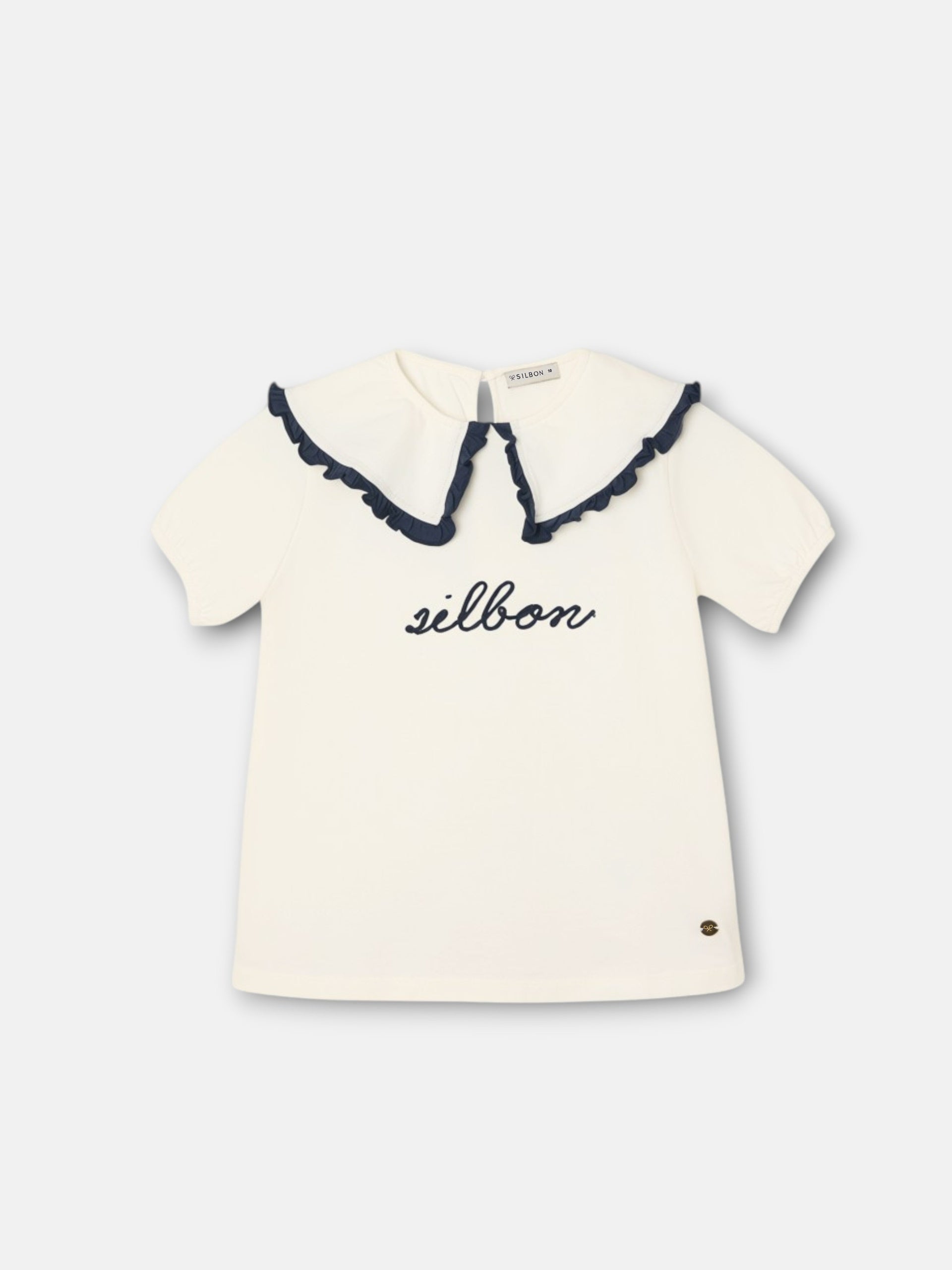 Girl's white Peter Pan collar short sleeve T-shirt