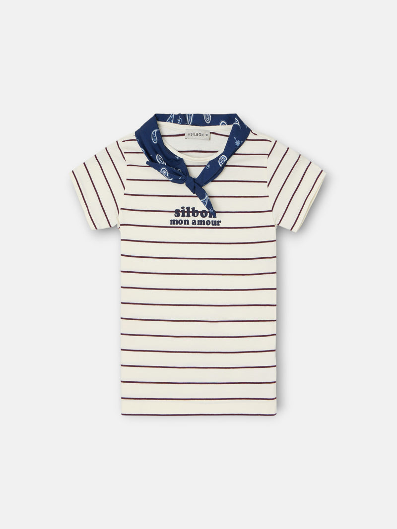 T-shirt menina aplique silbon bandana azul