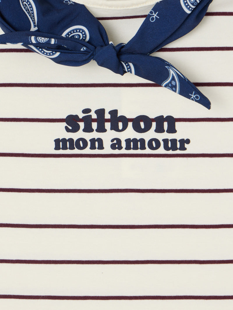 T-shirt menina aplique silbon bandana azul