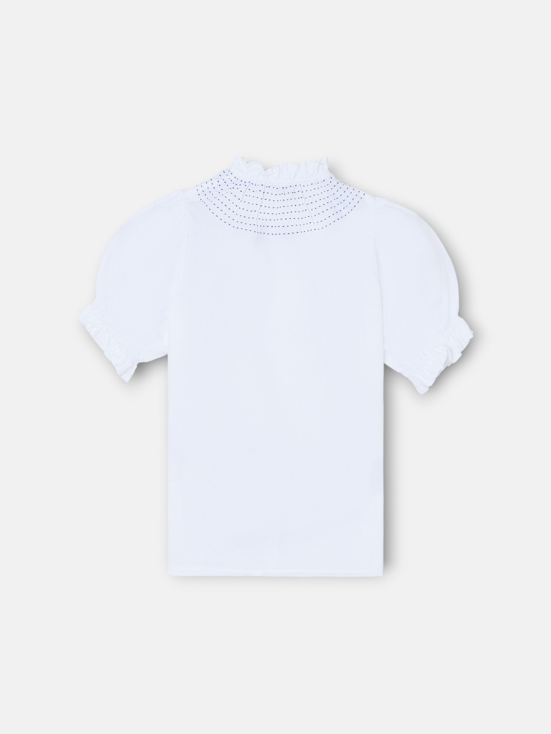 White linen ruched girl's shirt