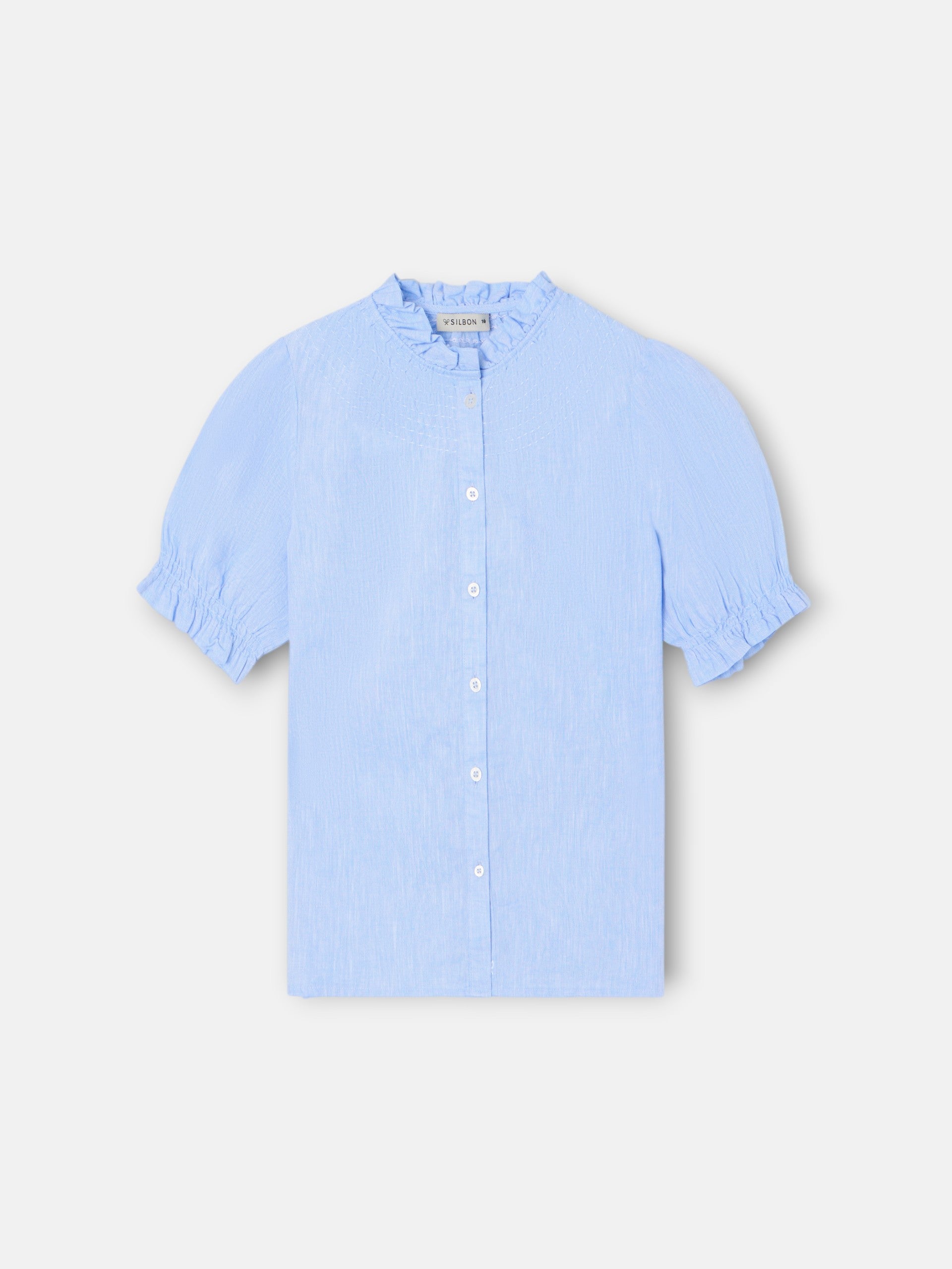 Chemise pour fille en lin froncé bleu clair