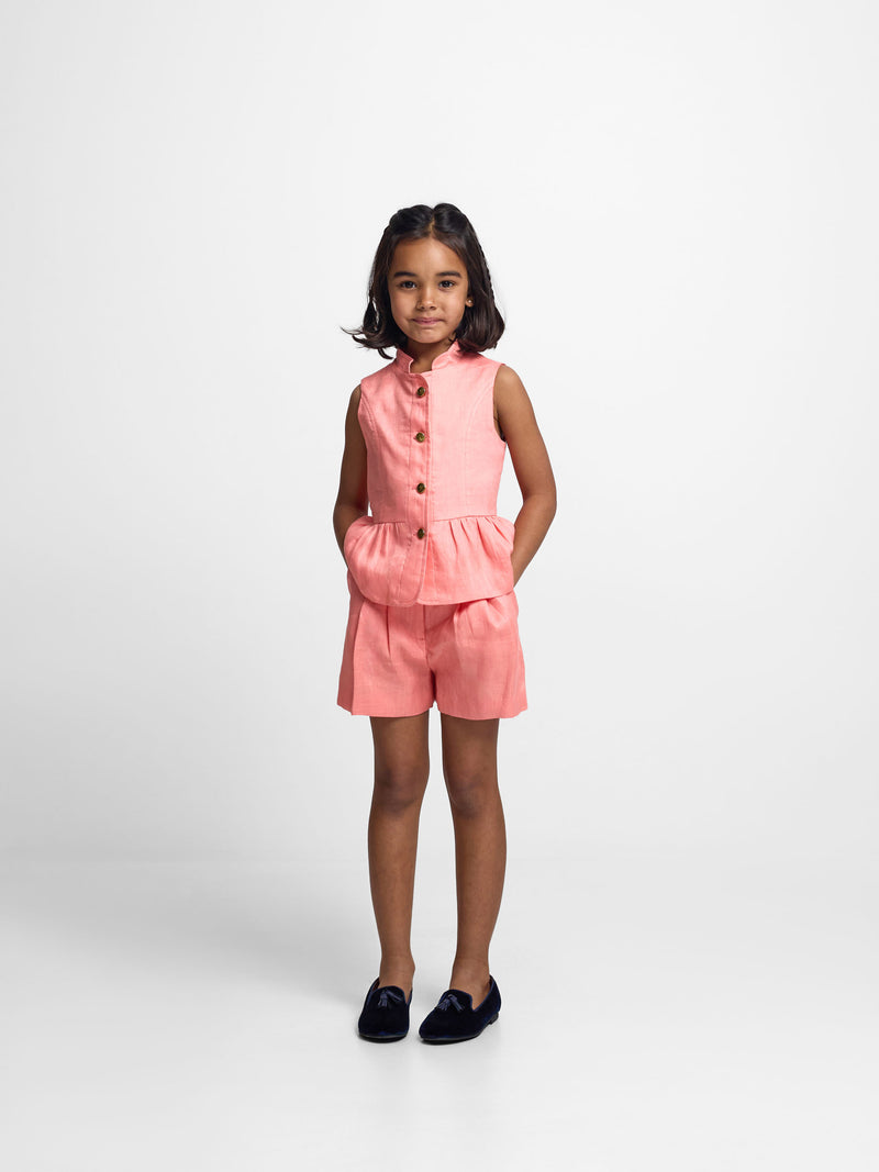 Top girl linen buttons coral