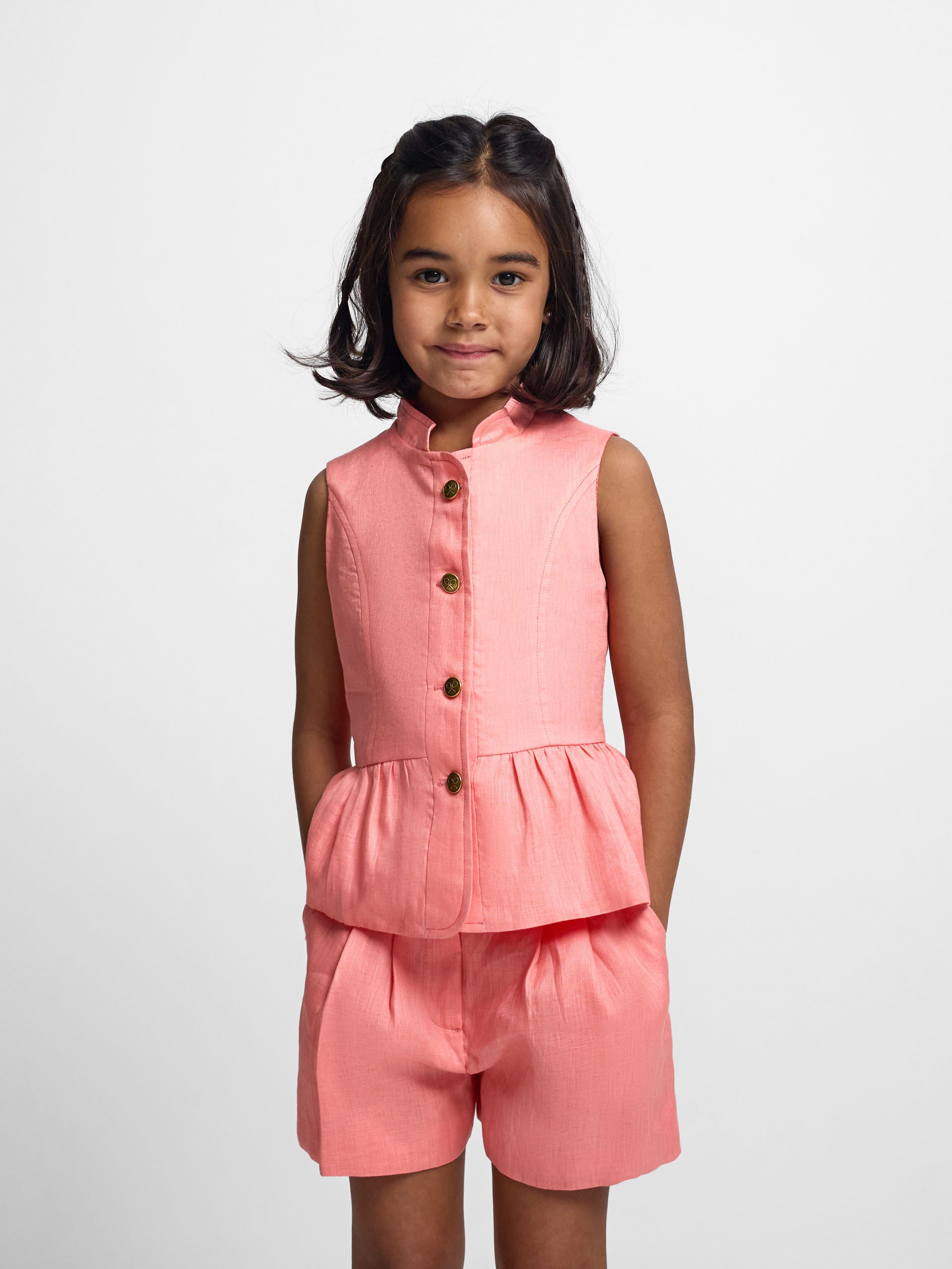 Top girl linen coral buttons
