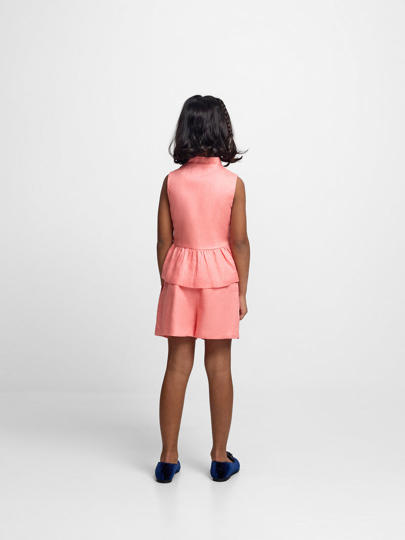 Top girl linen buttons coral