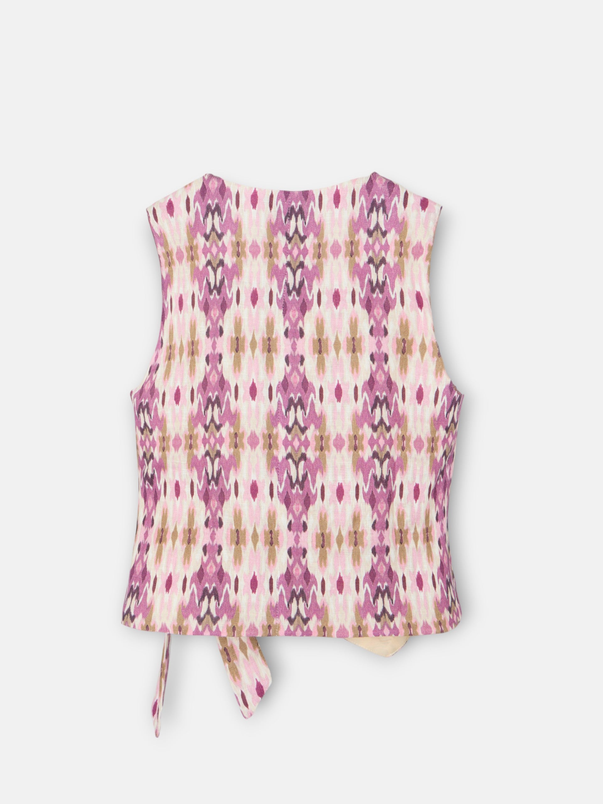 Girl's linen vest with pink ikat print