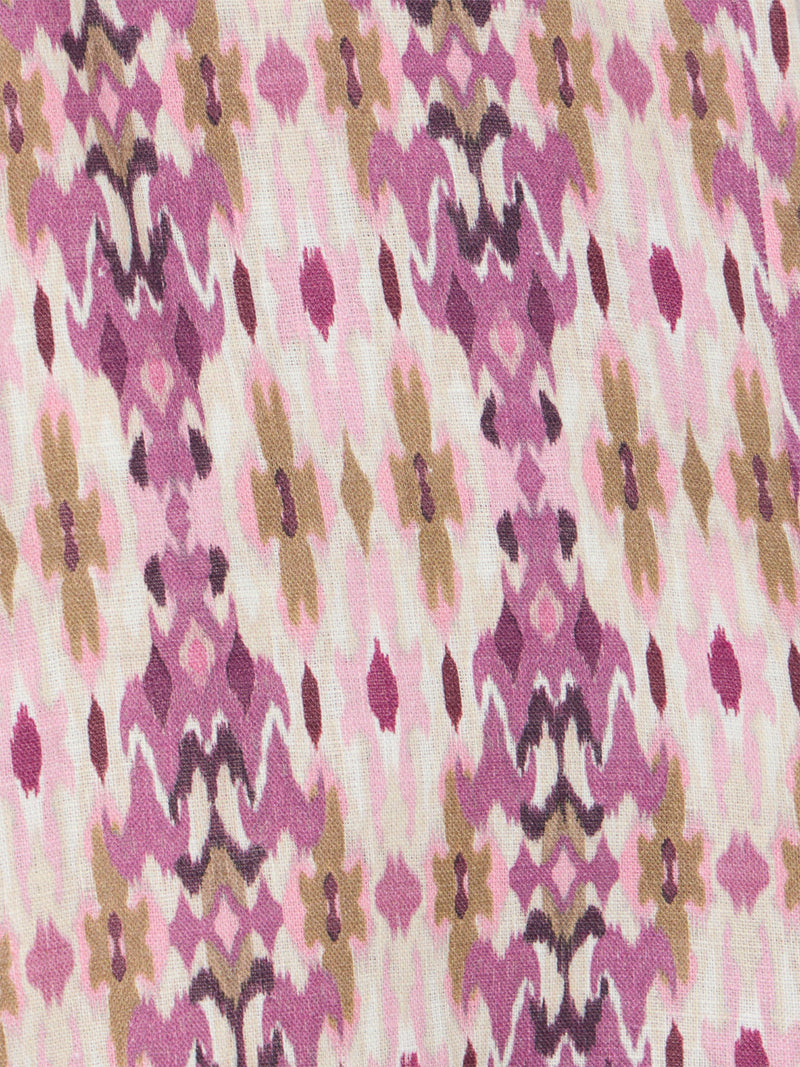 Calças de menina em linho estampado ikat rosas