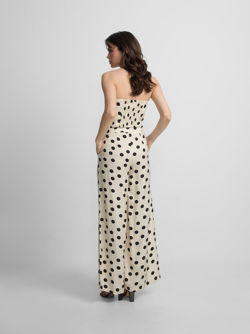 Pantalon habillé palazzo à pois noir