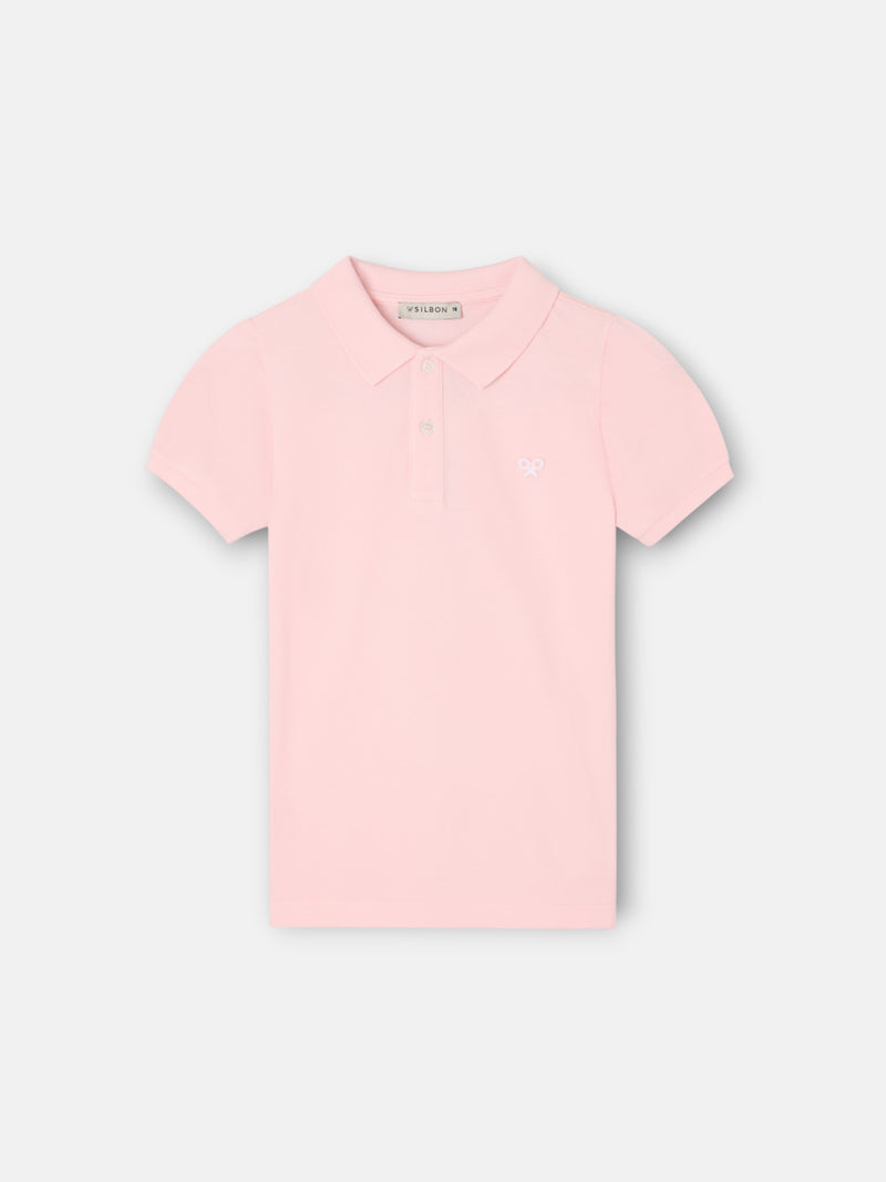 Polo de menina com manga bufante rosa claro