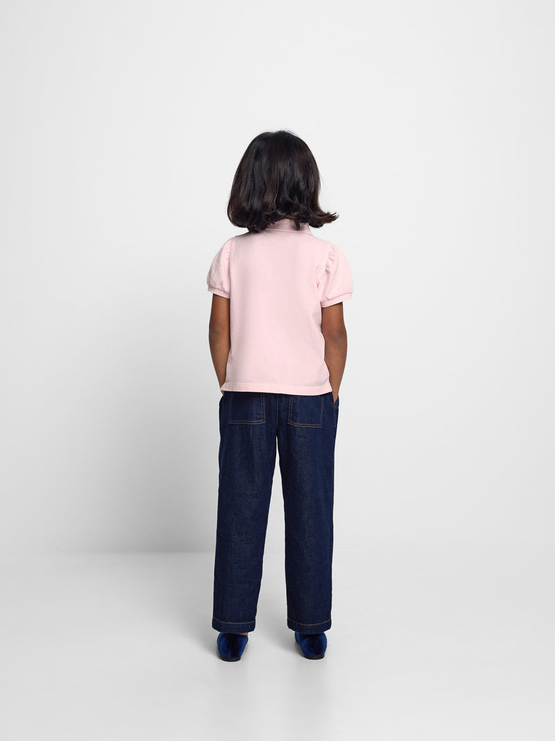 Polo de menina com manga bufante rosa claro